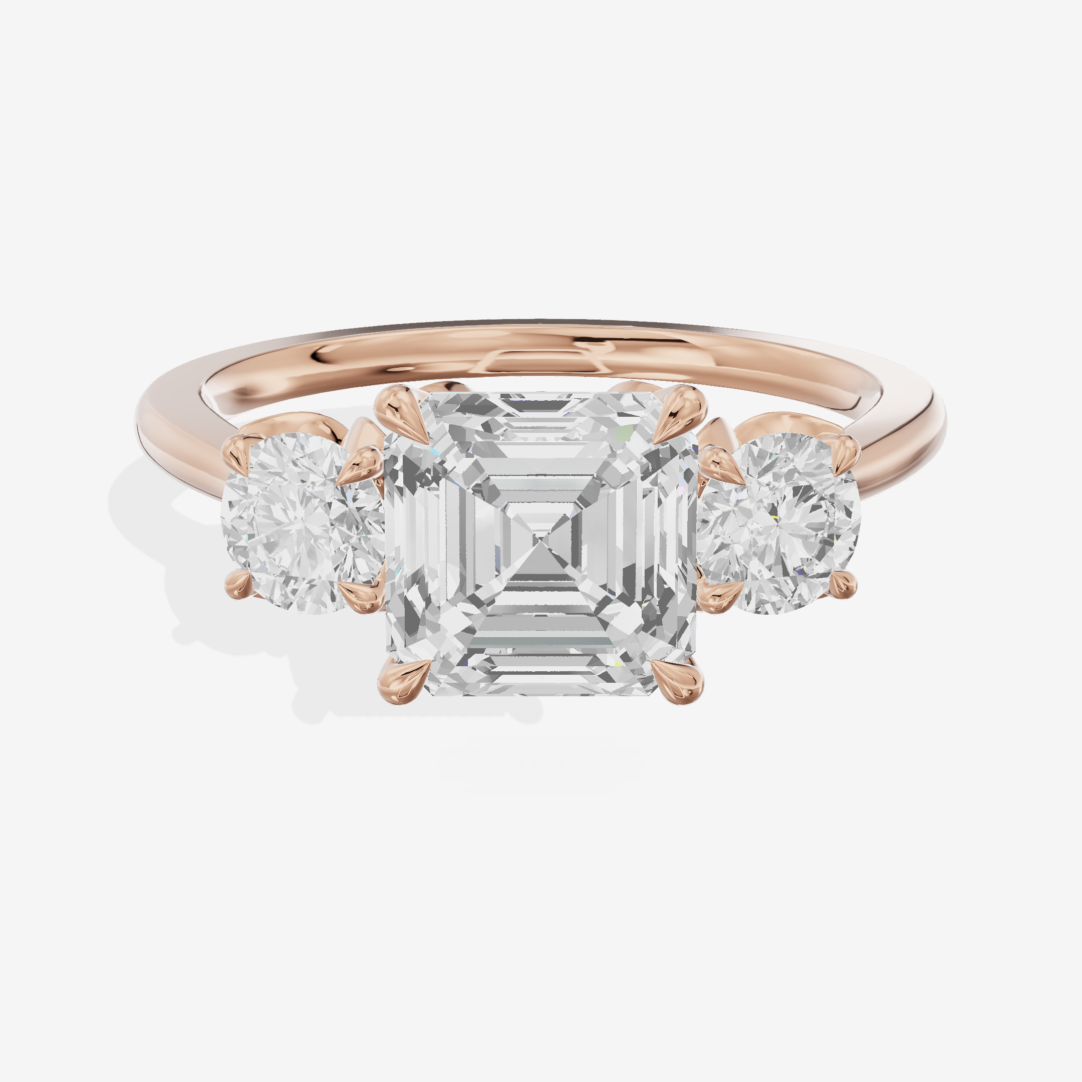 Modern Sincere Three Stone Asscher Engagement Ring (1/2 ct. tw.) in 14K Rose Gold