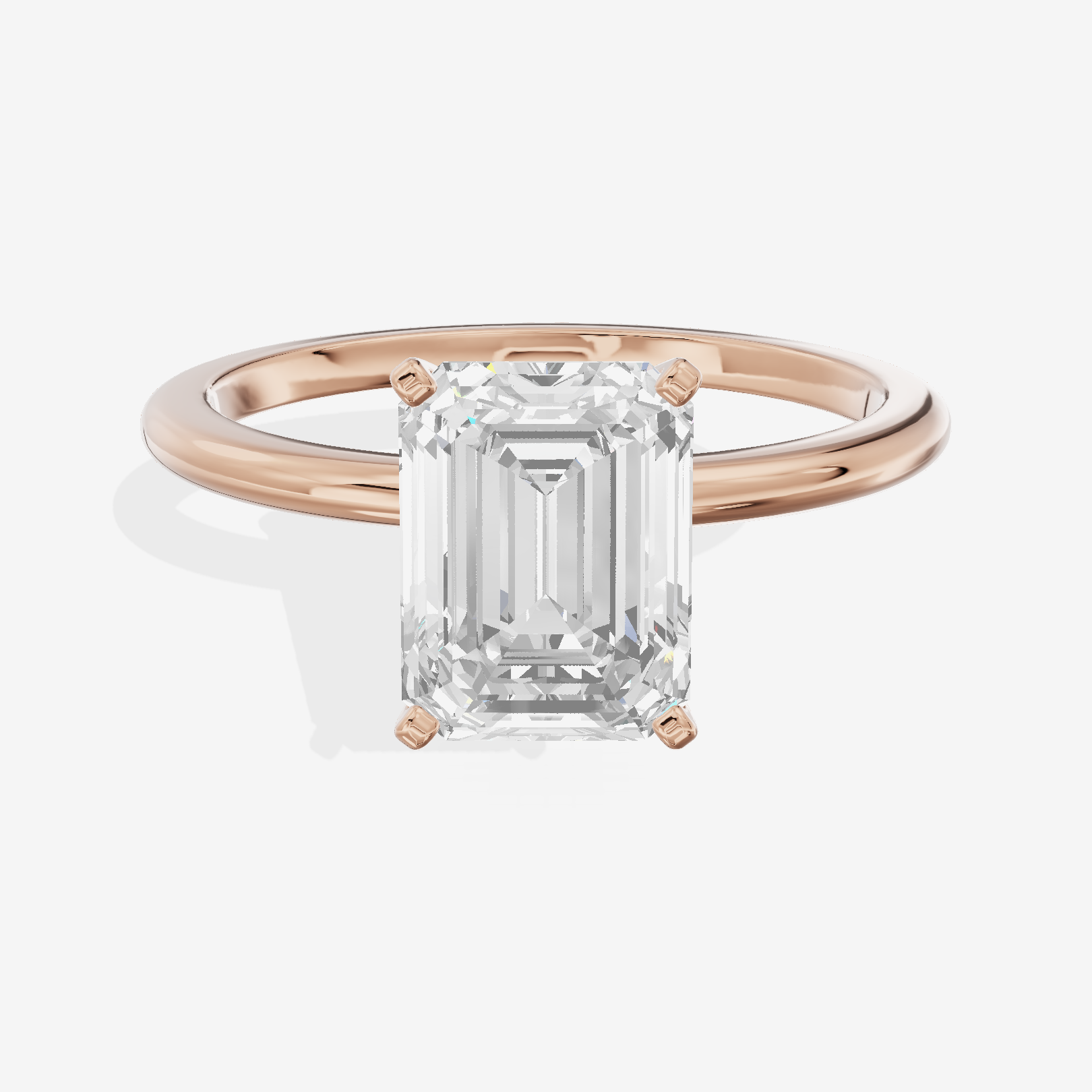 Coeurine 1.5mm Emerald Comfort Fit Engagement Ring in 14K Rose Gold