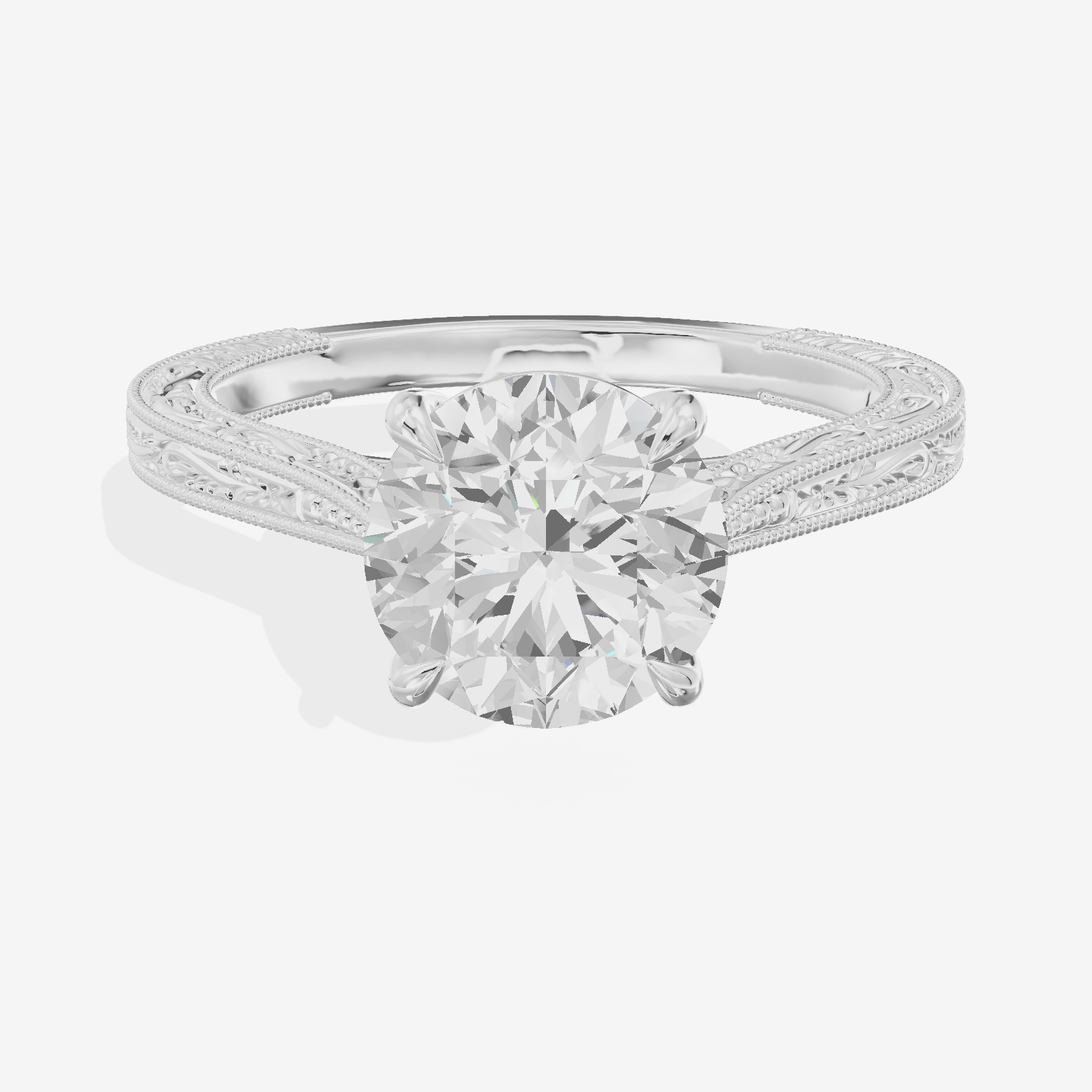 Vintage Vowsae Round Engagement Ring in 18K White Gold