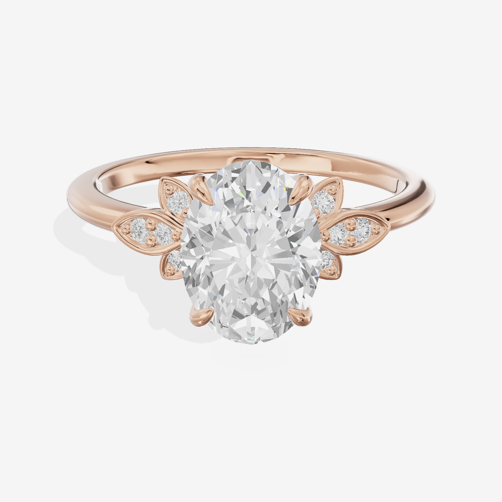 Trellise Oval Engagement Ring with Side Stones (1/20 ct. tw.) in 14K Rose Gold