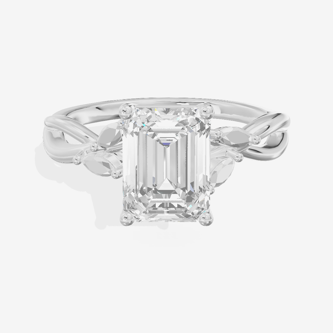 Modern Sincere Emerald Engagement Ring with Side Stones in Platinum