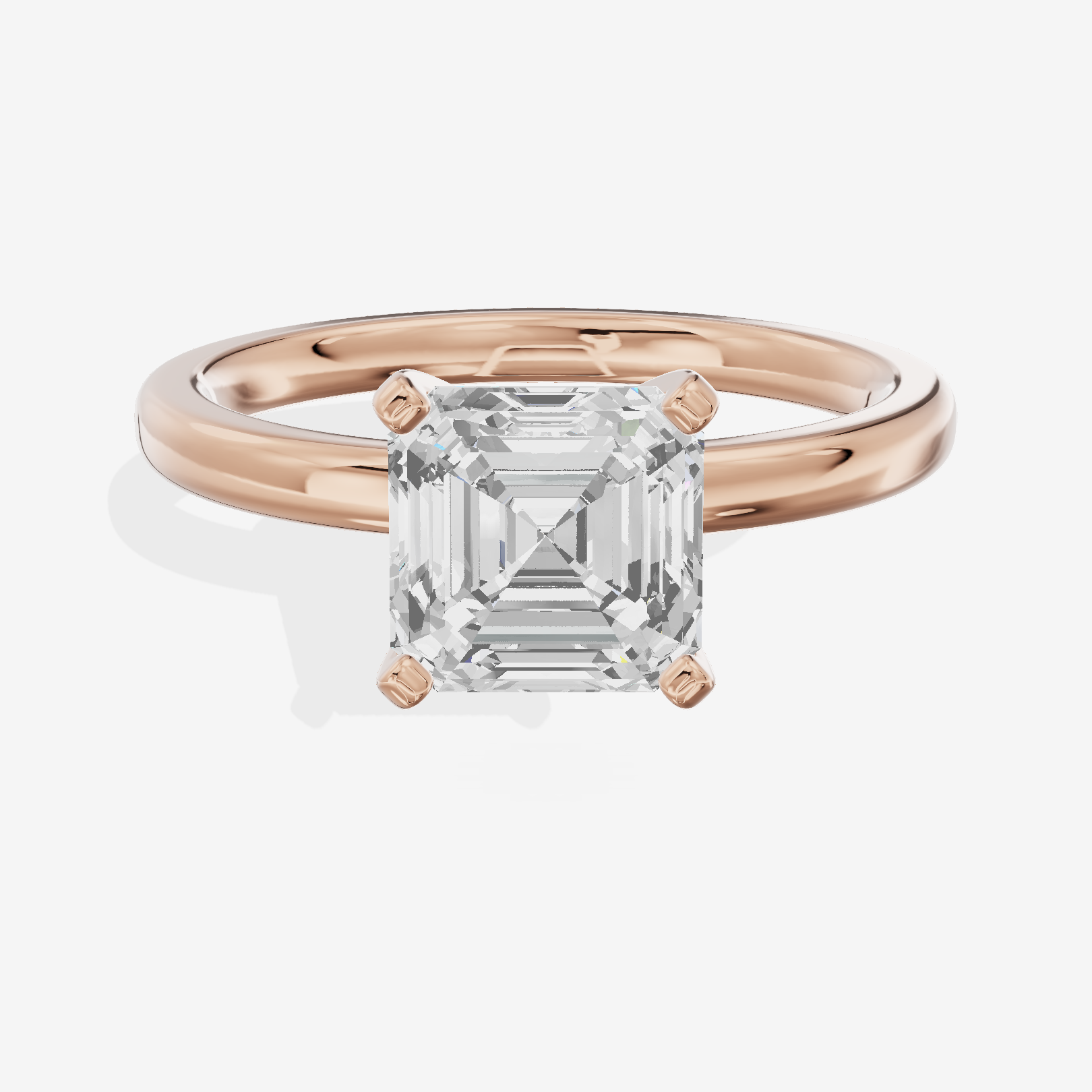 Sincere 2mm Asscher Solitaire Engagement Ring in 18K Rose Gold