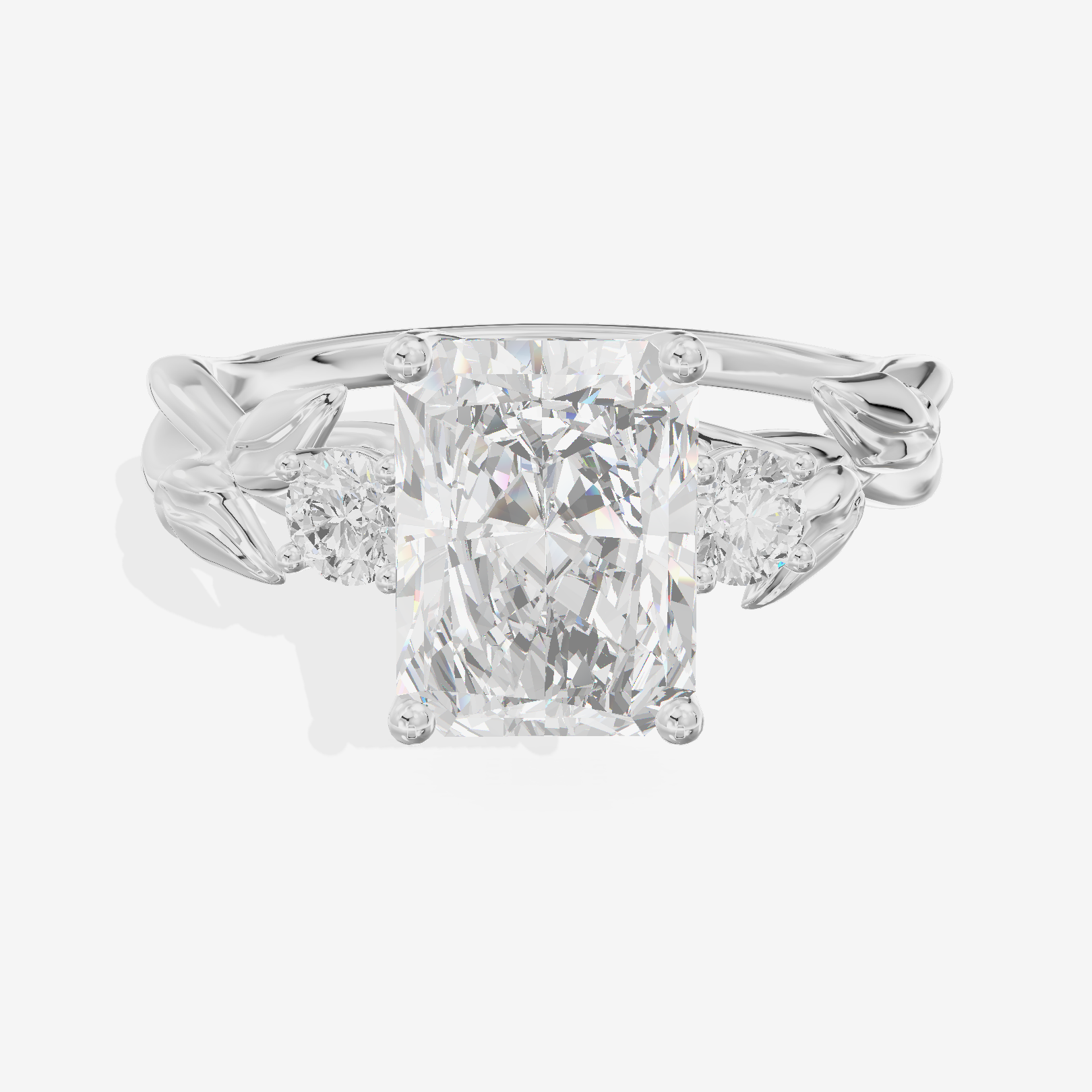 Solea Three Stone Radiant Engagement Ring (1/6 ct. tw.) in Platinum