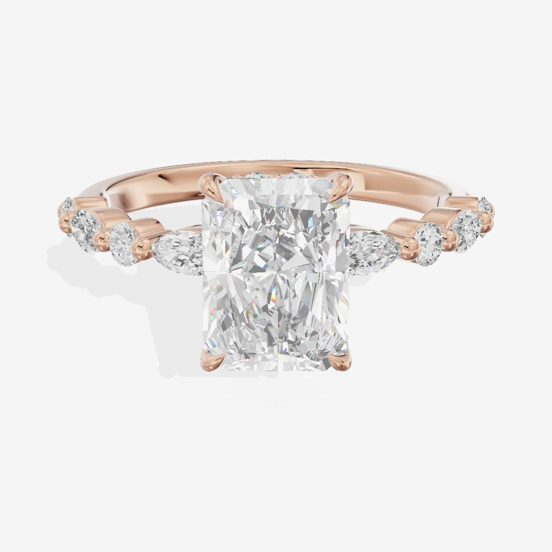 Adorae Pavé Radiant Hidden Halo Engagement Ring (1/3 ct. tw.) in 18K Rose Gold