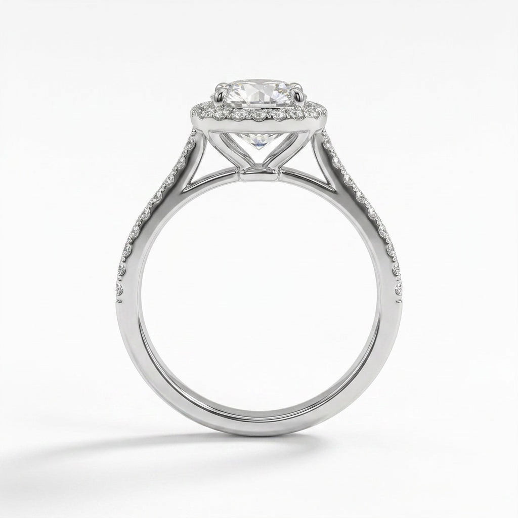 Halo Pavé Round Engagement Ring (1.07 ct. tw.) in 18K White Gold