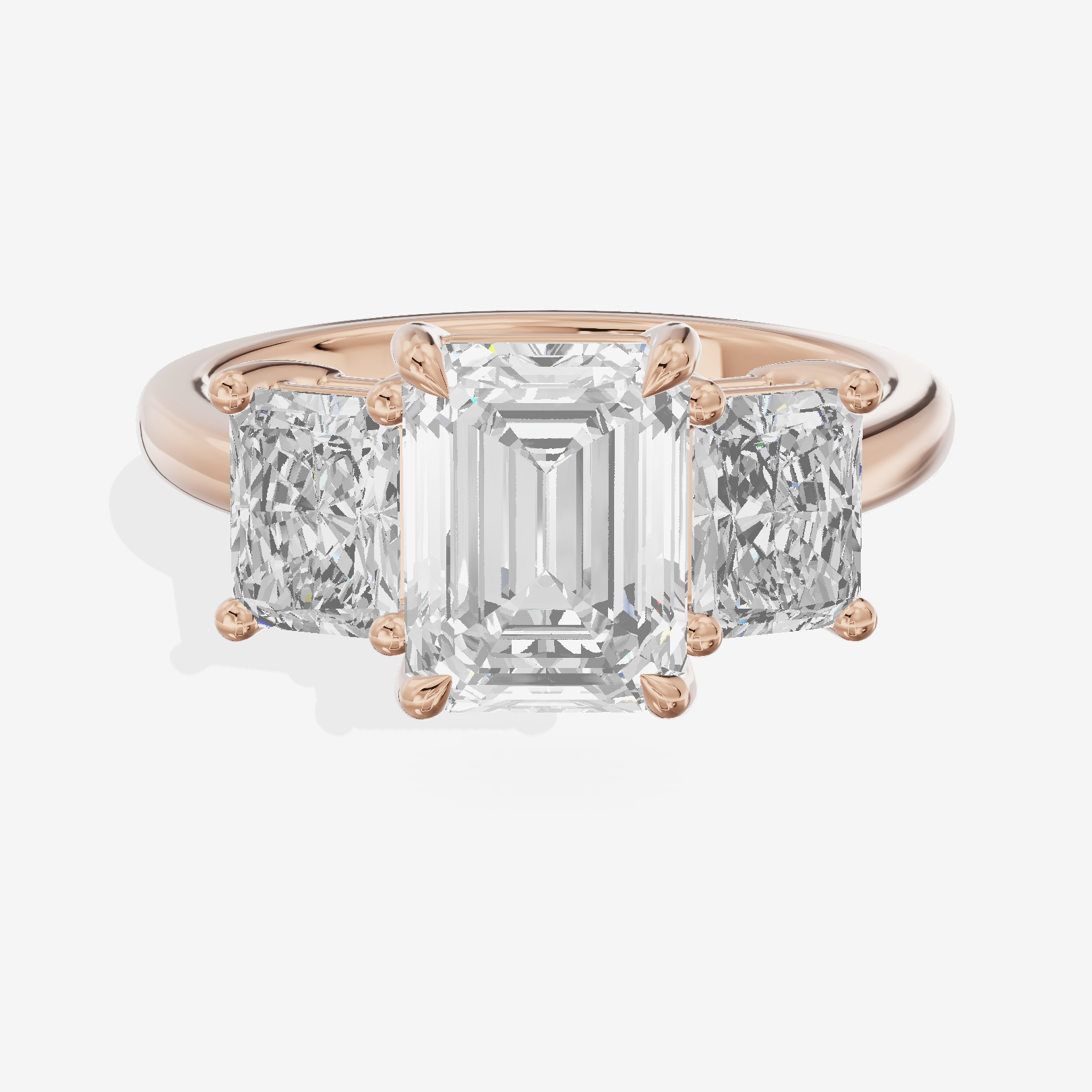 Luxe Aimora Three Stone Emerald Engagement Ring (3/4 ct. tw.) in 18K Rose Gold