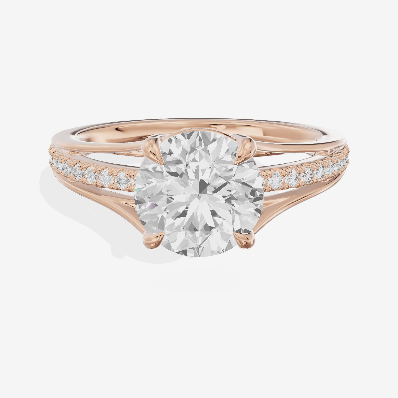 Bowed Coeurine Round Engagement Ring with Side Stones (1/6 ct. tw.) in 14K Rose Gold