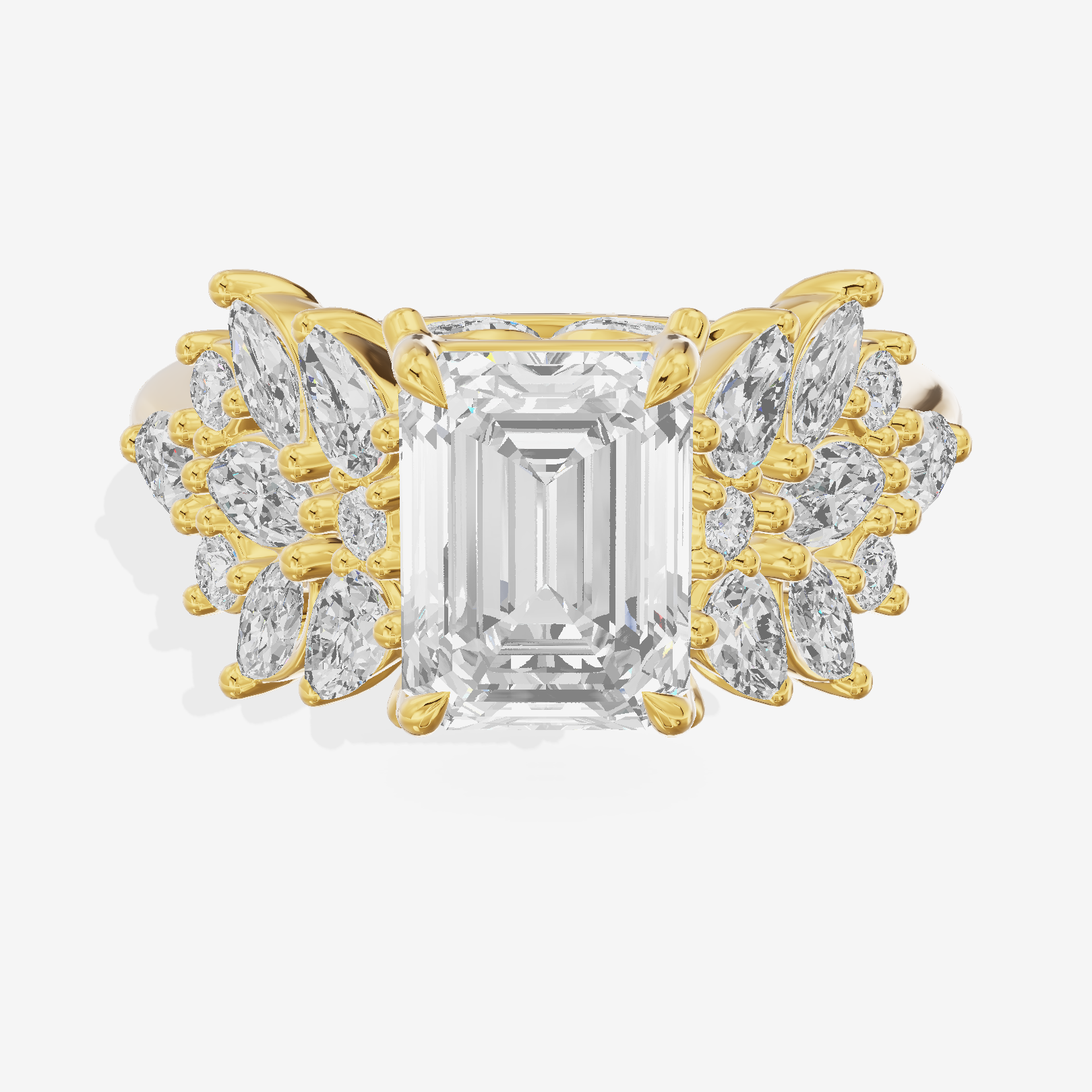 Crowned Heartline Emerald Engagement Ring with Side Stones (1/10 ct. tw.) in 18K Yellow Gold