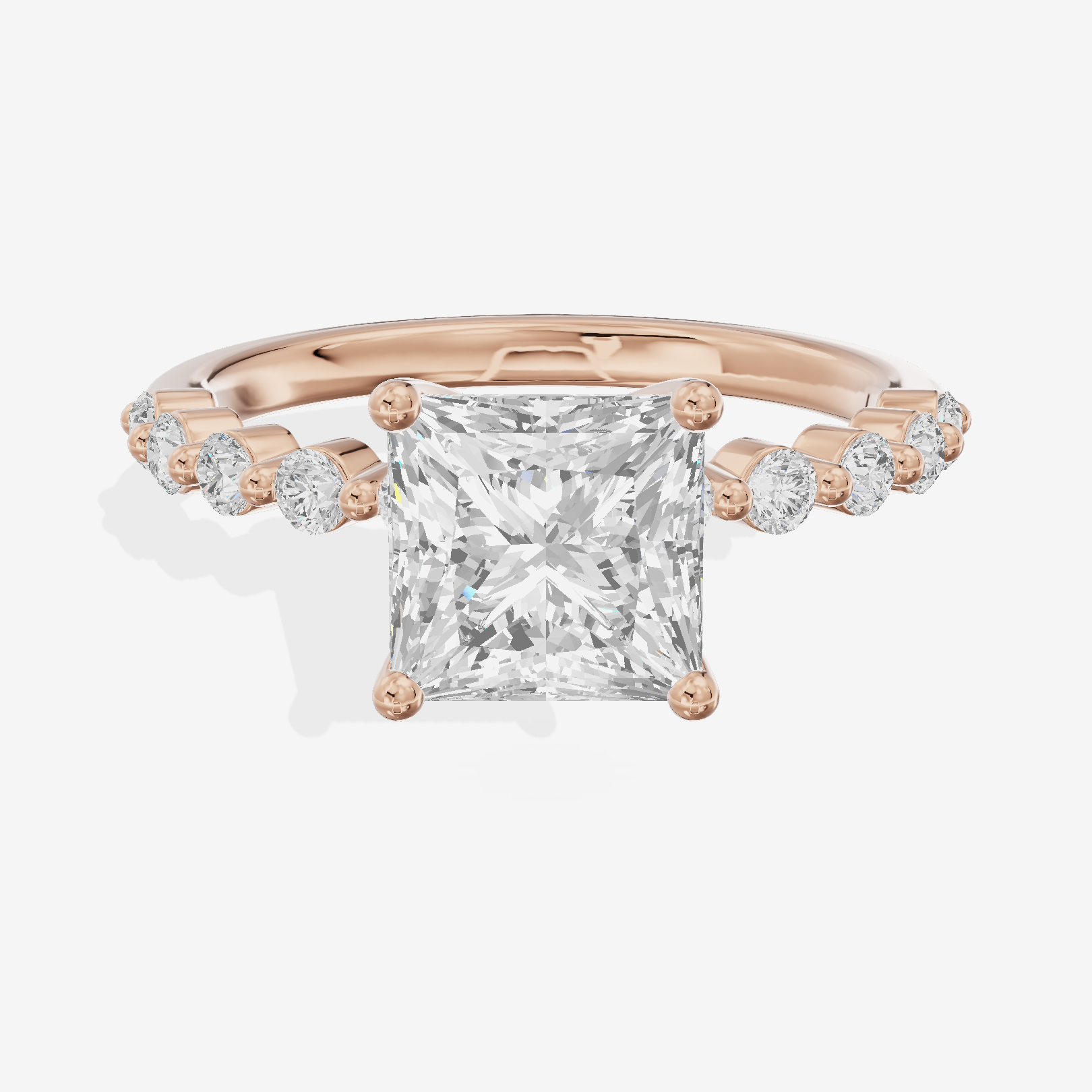 Lustrous Aimora 3mm Princess Solitaire Engagement Ring in 18K Rose Gold