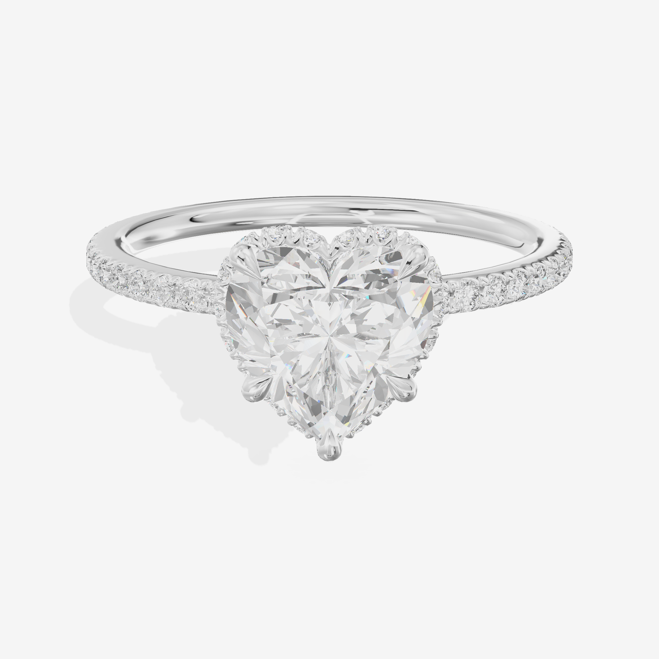 Crowned Whisper Heart Hidden Halo Engagement Ring in 18K White Gold
