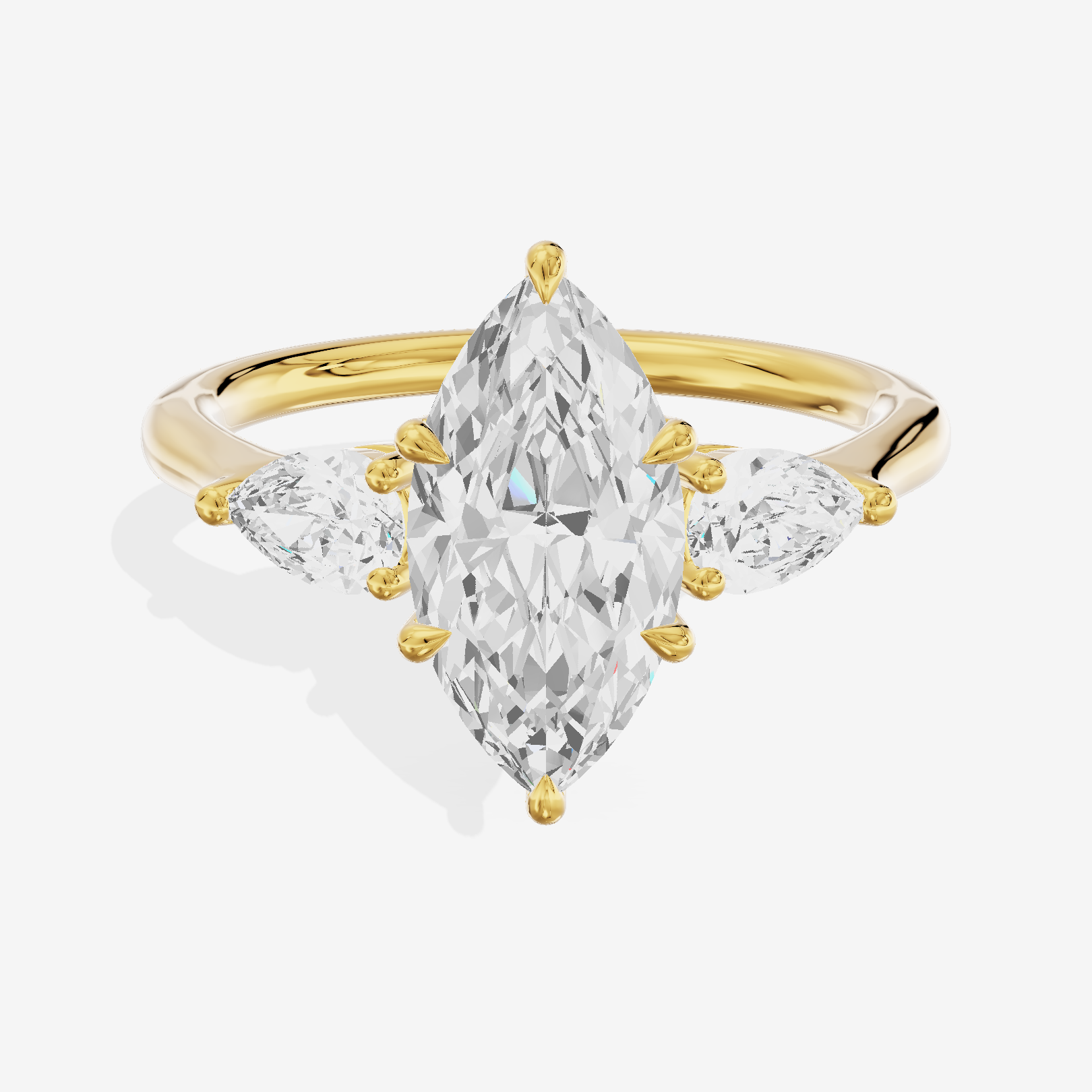 Luxe Aimora Three Stone Marquise Engagement Ring (3/4 ct. tw.) in 18K Yellow Gold