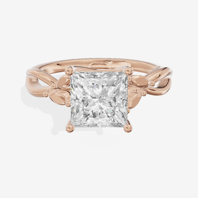 Modern Sincere Princess Engagement Ring with Side Stones in 14K Rose Gold
