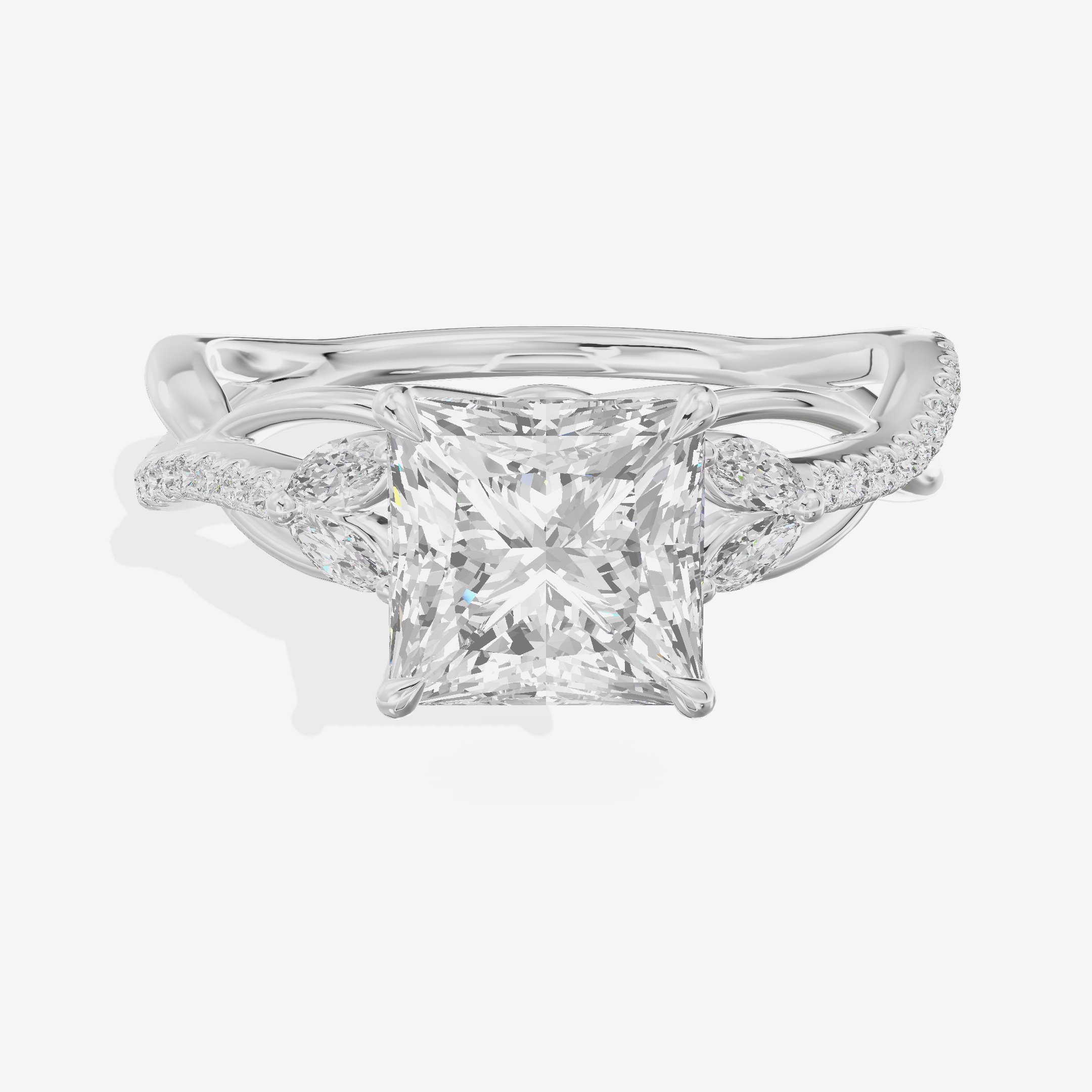 Lustrous Vowsae Princess Engagement Ring with Side Stones (1/5 ct. tw.) in Platinum