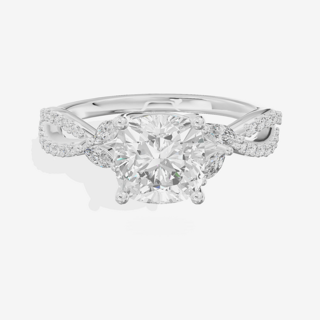Luxe Lumera Cushion Engagement Ring with Side Stones (1/4 ct. tw.) in 18K White Gold