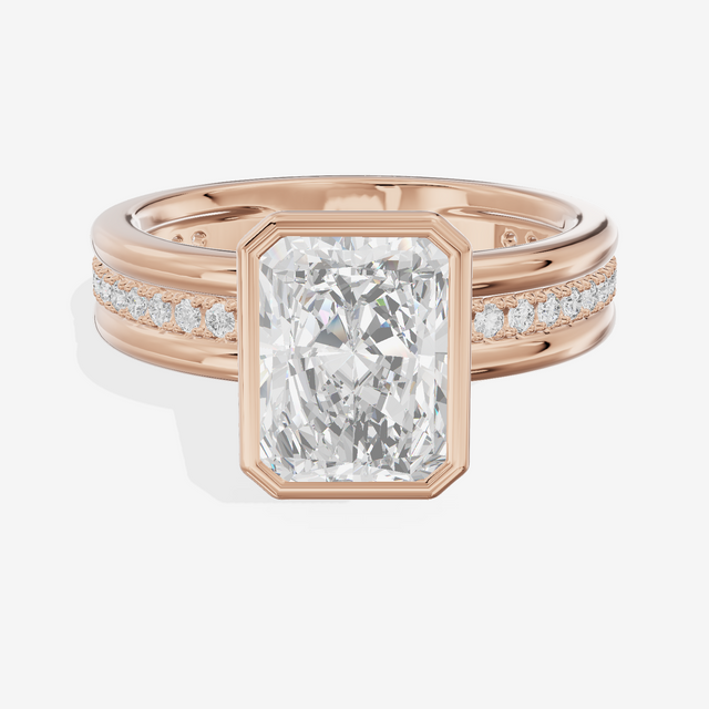 Belovae Bezel Radiant Engagement Ring with Side Stones (1/4 ct. tw.) in 18K Rose Gold