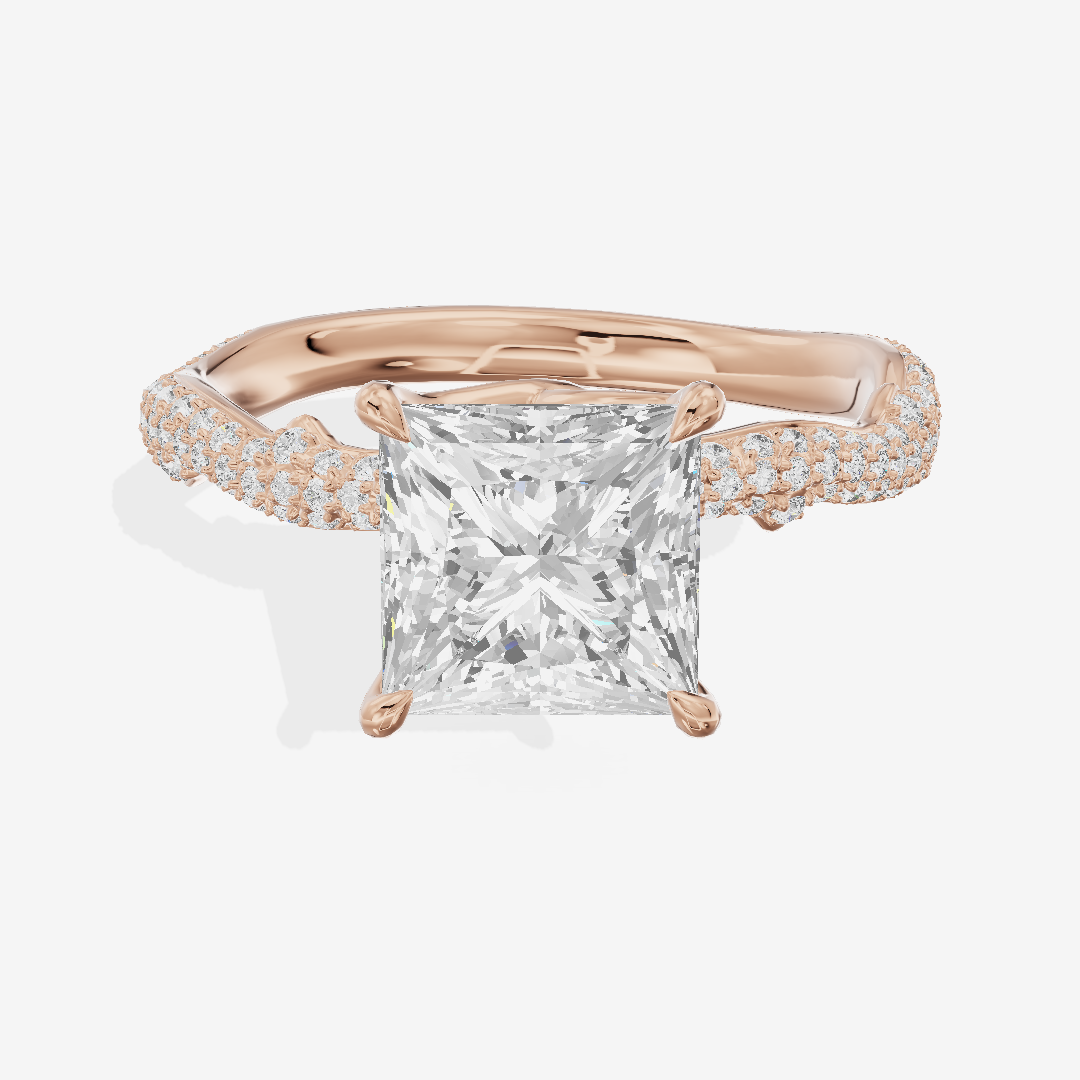 Twine Vine Vine Princess Engagement Ring with Side Stones (3/5 ct. tw.) in 18K Rose Gold