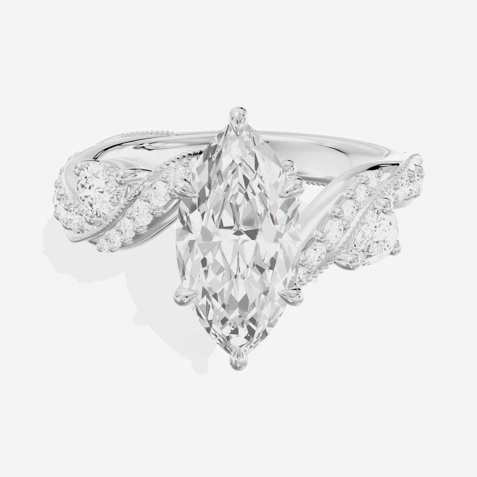 Modern Tender Marquise Engagement Ring with Side Stones (1/3 ct. tw.) in Platinum