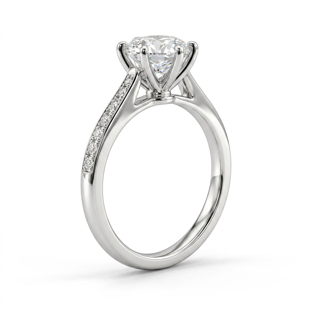 Cathedral Solitaire Pavé Round Engagement Ring (1.53 ct. tw.) in 18K White Gold