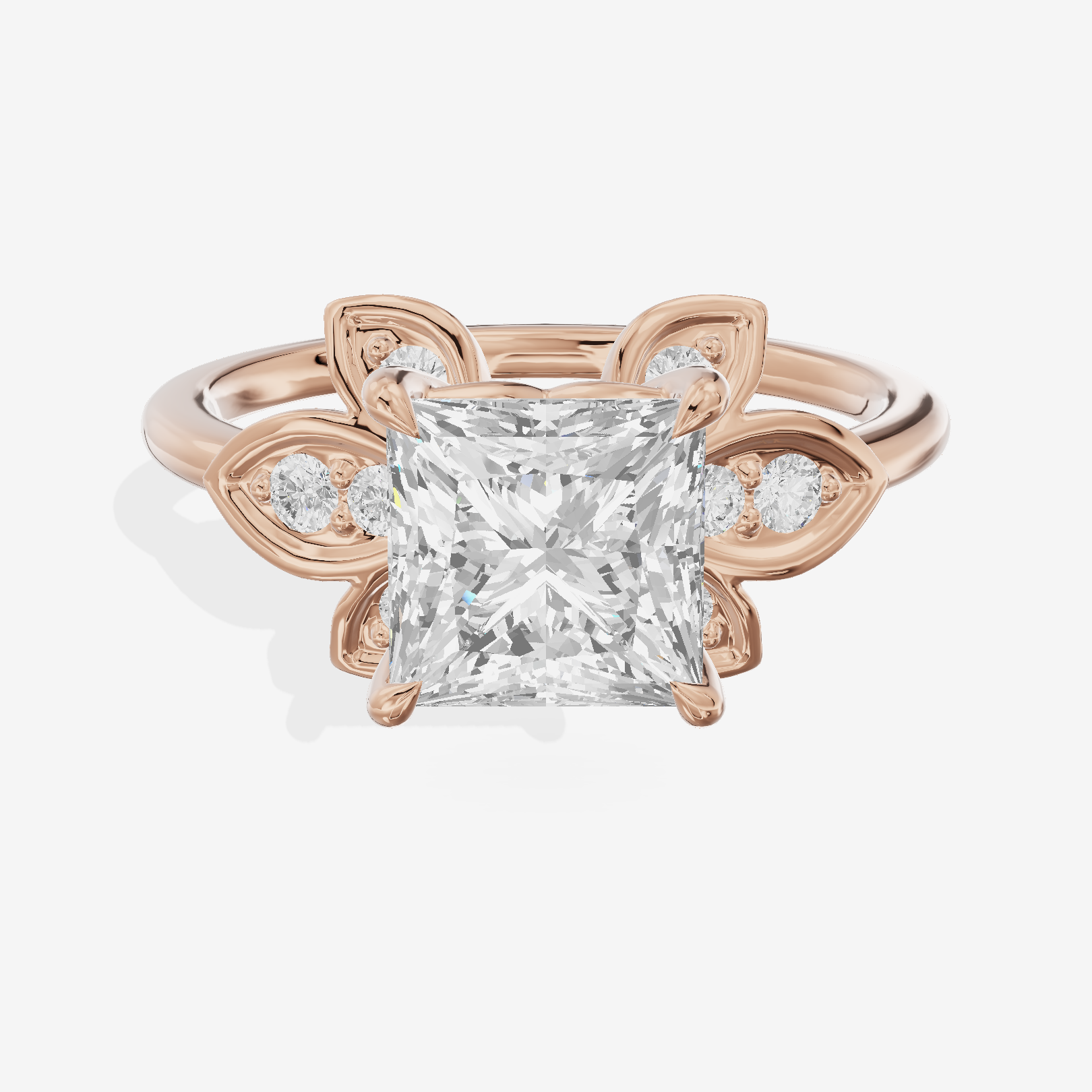 Petite Whisper Princess Engagement Ring with Side Stones (1/10 ct. tw.) in 18K Rose Gold