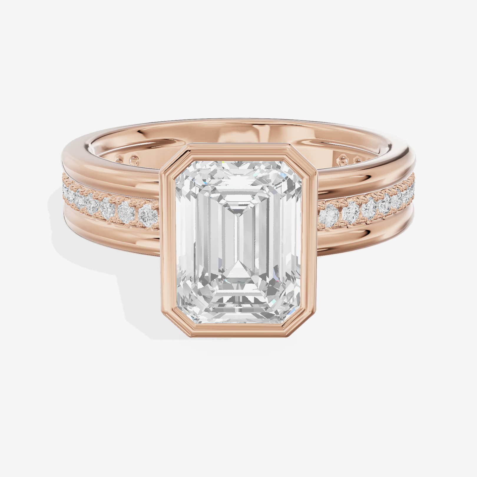 Belovae Bezel Emerald Engagement Ring with Side Stones (1/4 ct. tw.) in 14K Rose Gold