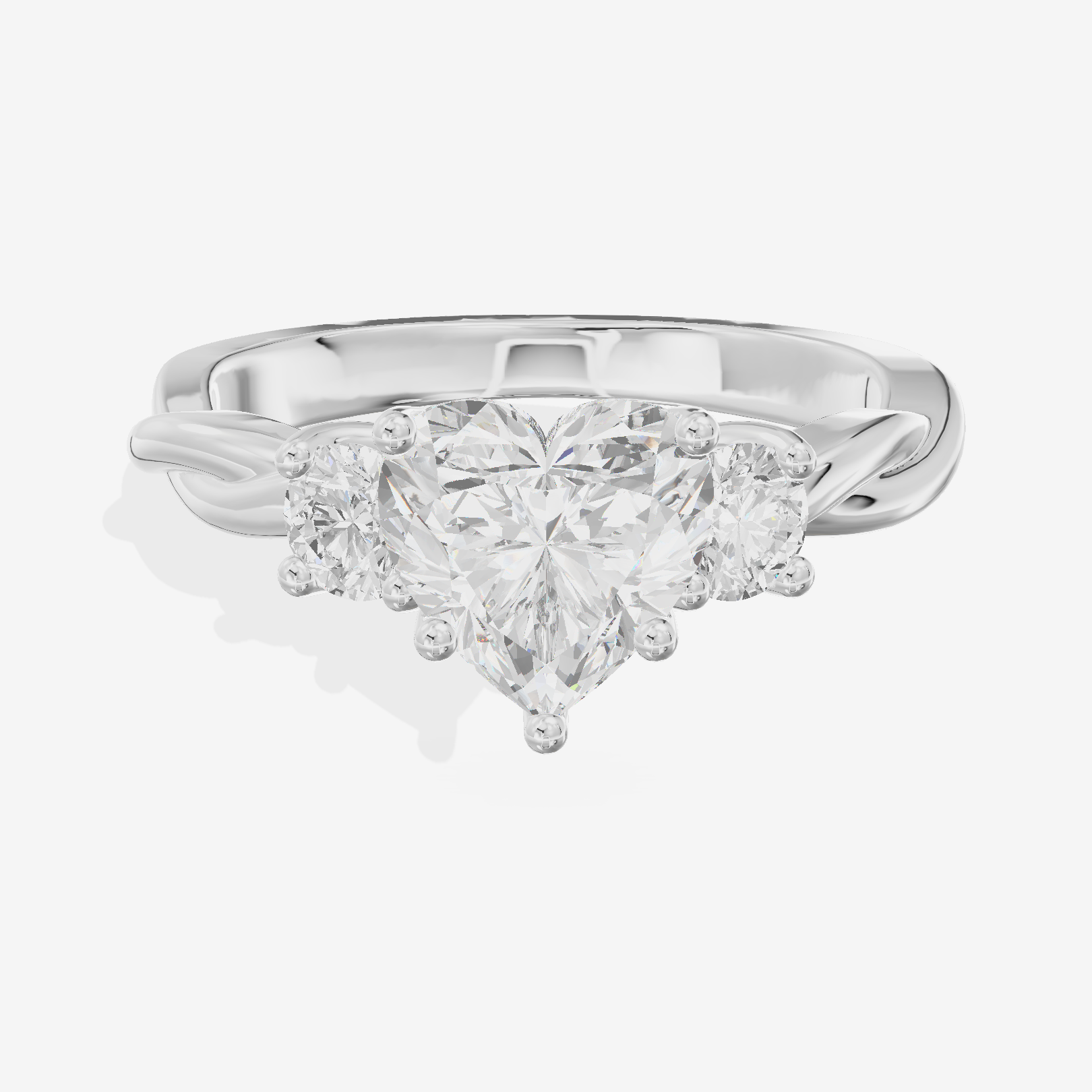 Twined Triade Heart Three Stone Engagement Ring (1/4 ct. tw.) in Platinum