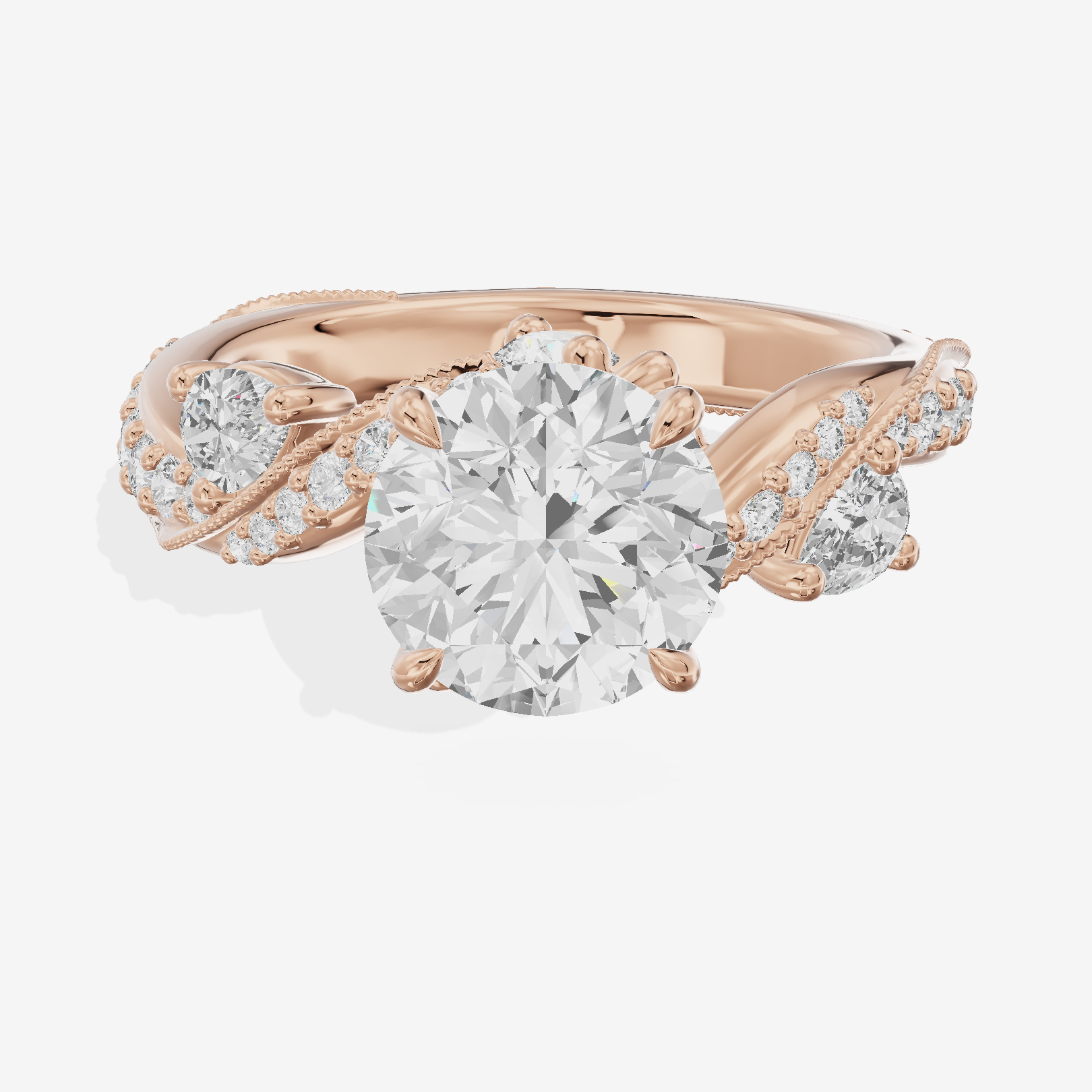 Modern Tender Round Engagement Ring with Side Stones (1/3 ct. tw.) in 14K Rose Gold