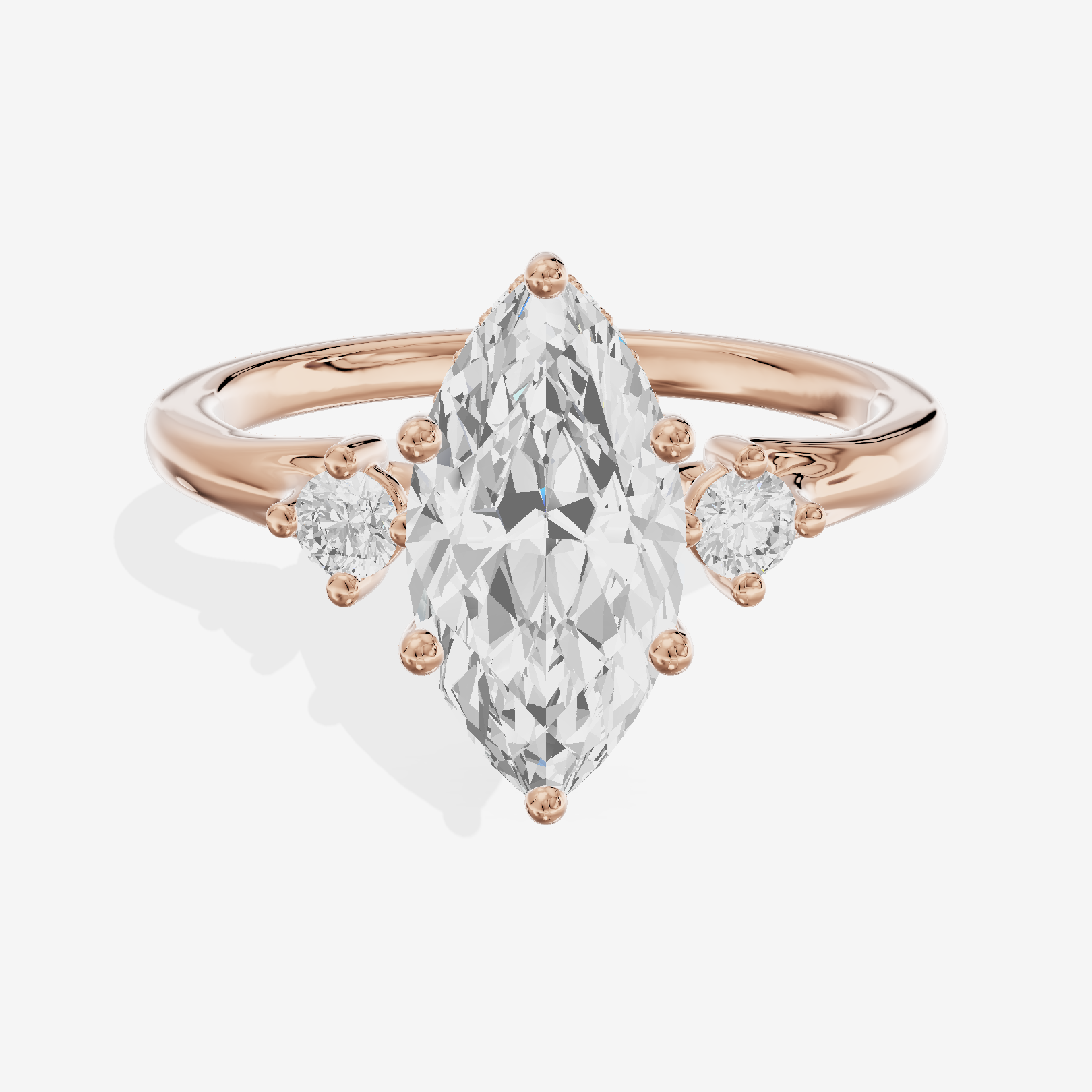Sincere Three Stone Marquise Engagement Ring (1/6 ct. tw.) in 14K Rose Gold