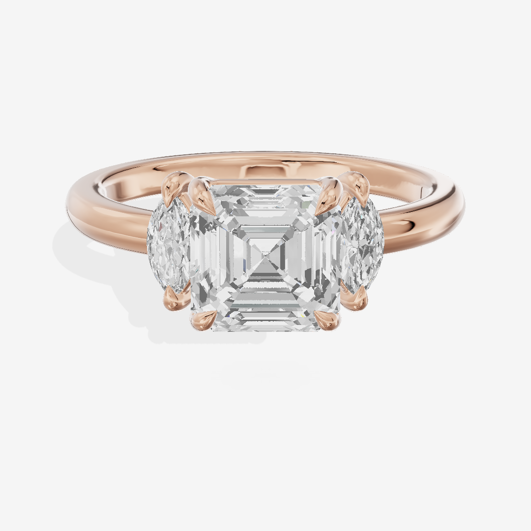 Selenia Three Stone Asscher Engagement Ring (1/2 ct. tw.) in 18K Rose Gold