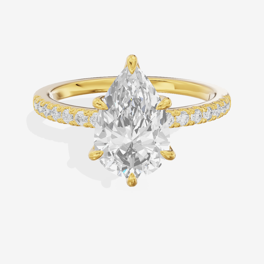 Promezza Cathedral Pear Engagement Ring with Side Stones (1/6 ct. tw.) in 18K Yellow Gold