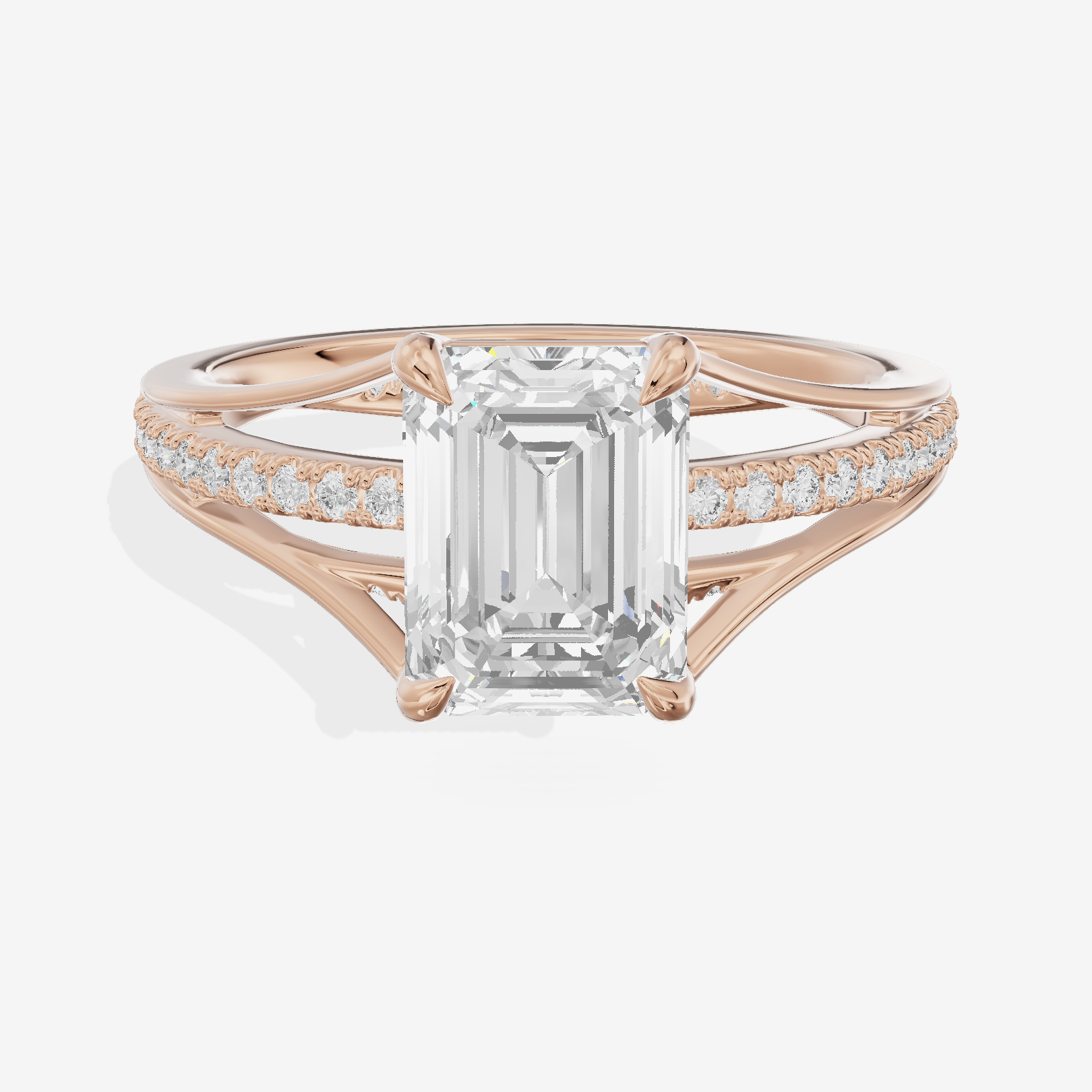 Bowed Coeurine Emerald Engagement Ring with Side Stones (1/6 ct. tw.) in 14K Rose Gold