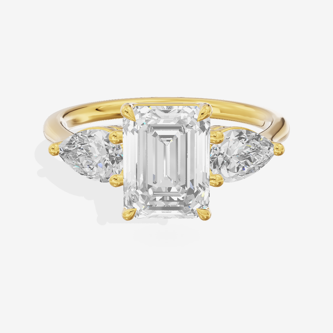 Luxe Adorae Three Stone Emerald Engagement Ring (3/4 ct. tw.) in 14K Yellow Gold