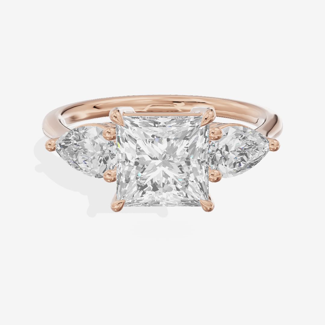 Luxe Adorae Three Stone Princess Engagement Ring (3/4 ct. tw.) in 18K Rose Gold