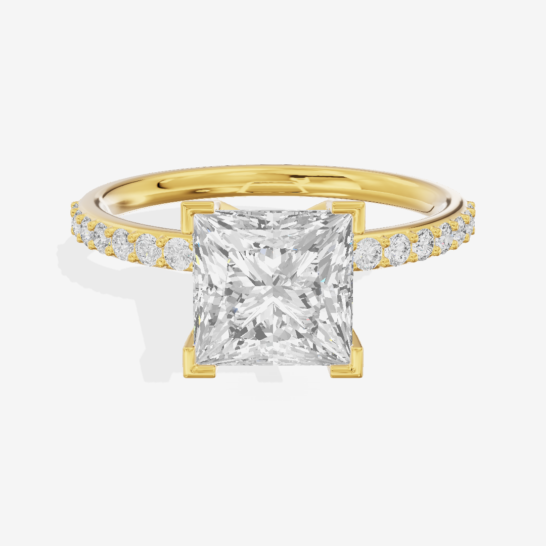 One of One Petite Princess Engagement Ring with Side Stones (1/4 ct. tw.) in 14K Yellow Gold