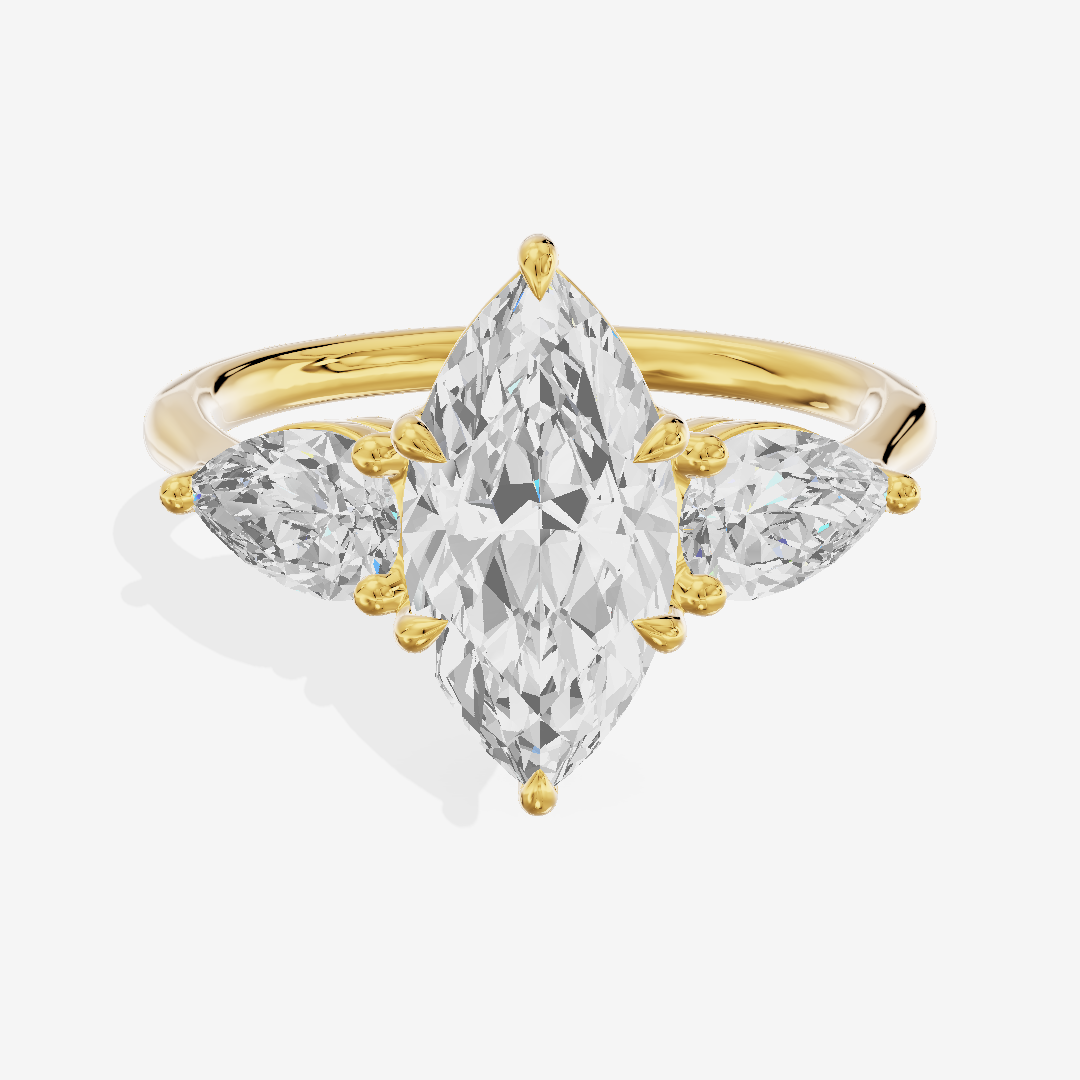 Luxe Adorae Three Stone Marquise Engagement Ring (3/4 ct. tw.) in 18K Yellow Gold