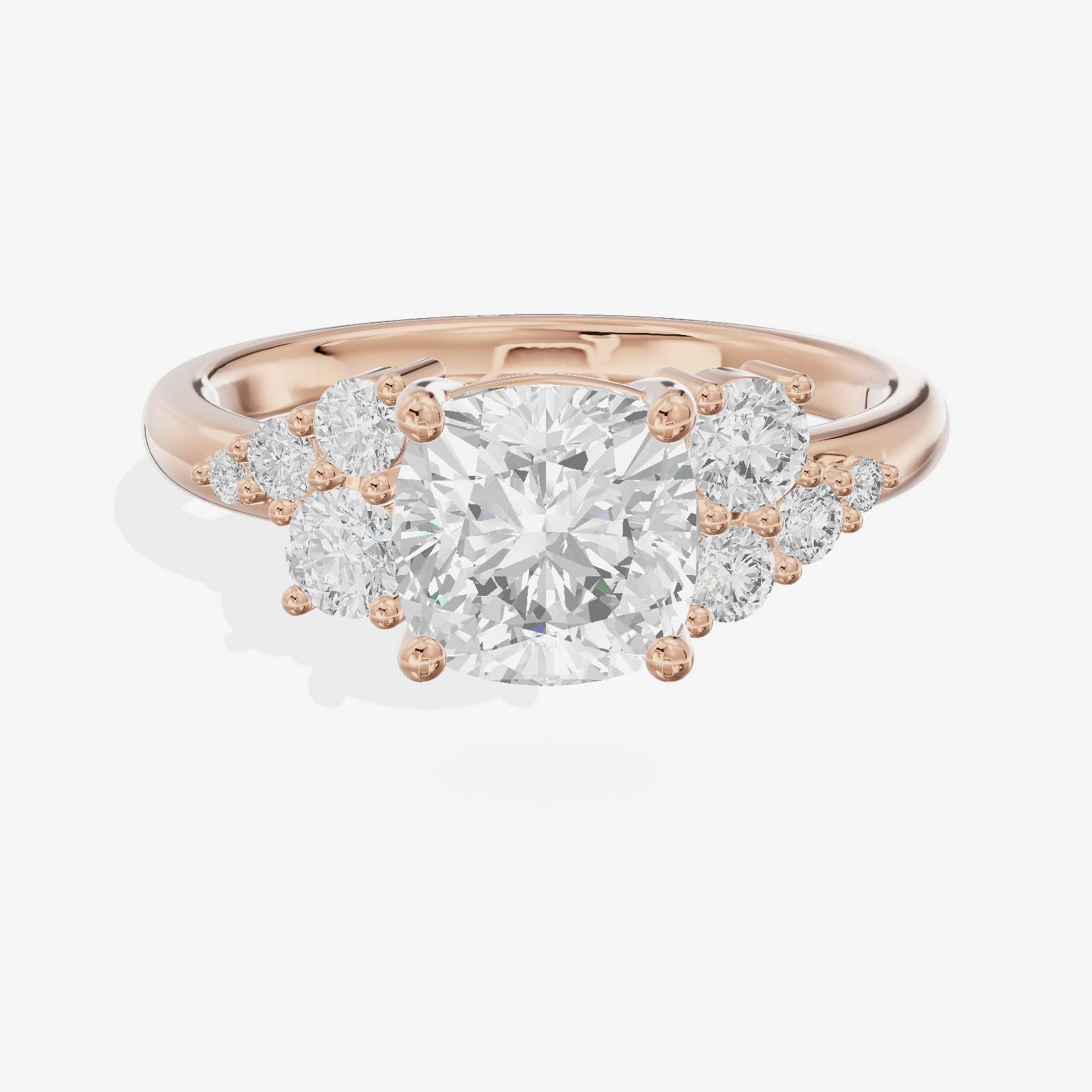 Modern Tender Cushion Engagement Ring with Side Stones (1/3 ct. tw.) in 14K Rose Gold