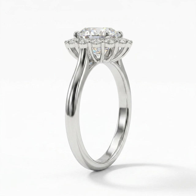 Cathedral Halo Round Engagement Ring (3.09 ct. tw.) in 18K White Gold