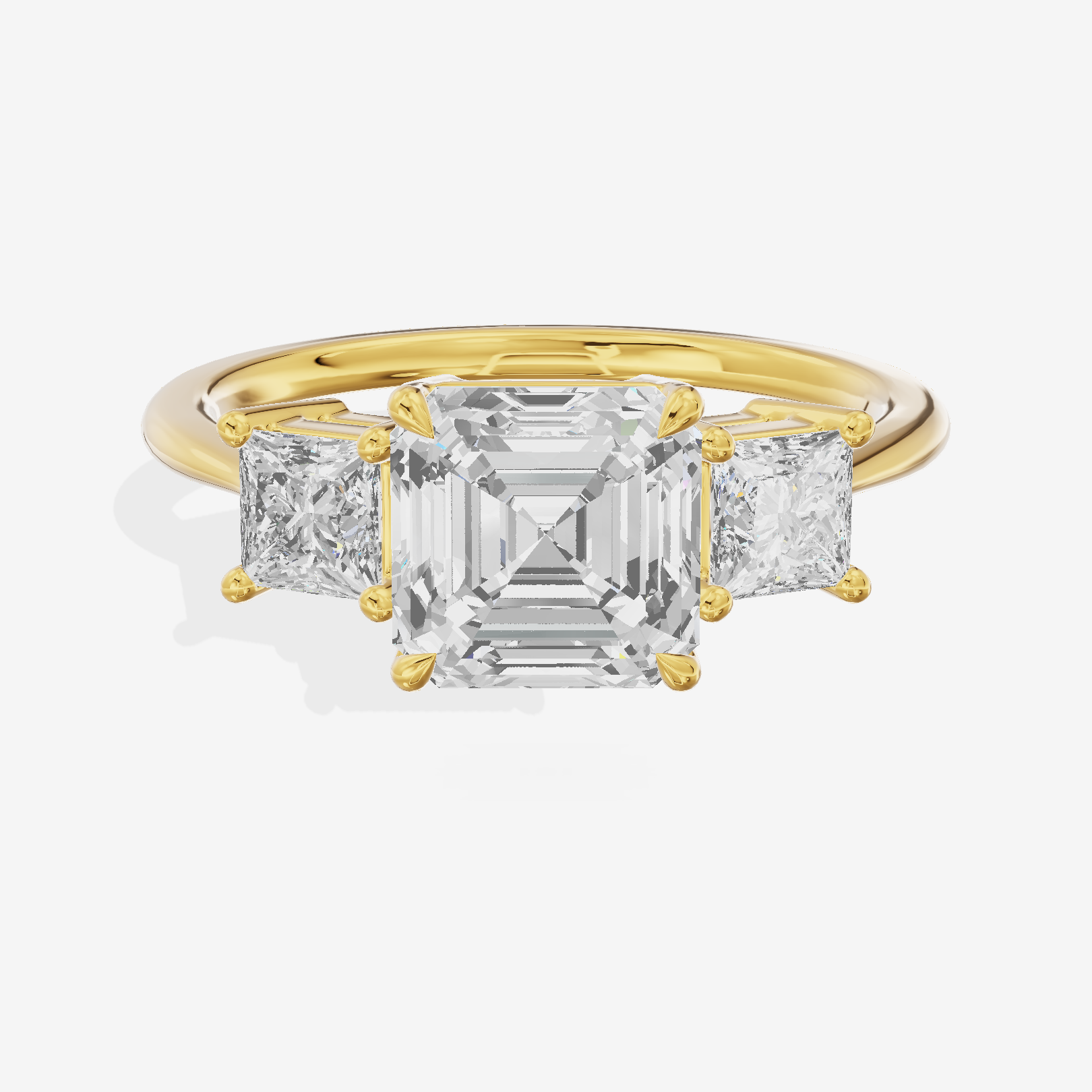 Royal Coeurine Three Stone Asscher Engagement Ring (1/2 ct. tw.) in 18K Yellow Gold