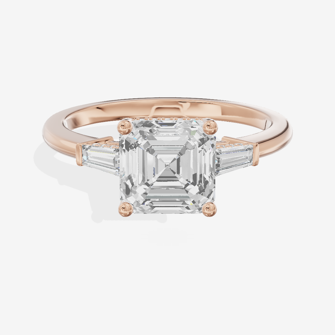 Clusta Three Stone Asscher Engagement Ring (1/10 ct. tw.) in 14K Rose Gold