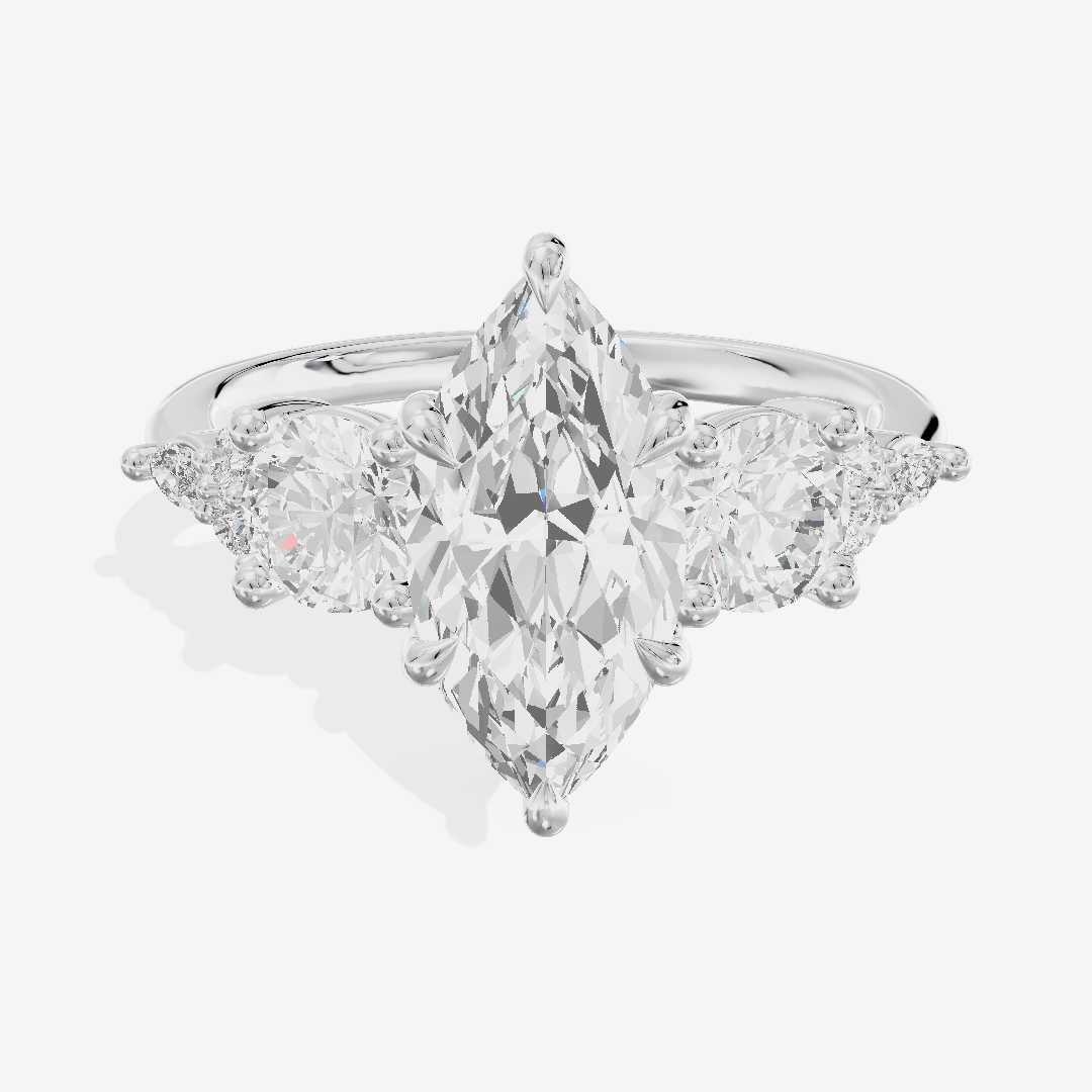 Luxe Halcyon Three Stone Marquise Engagement Ring (3/4 ct. tw.) in Platinum