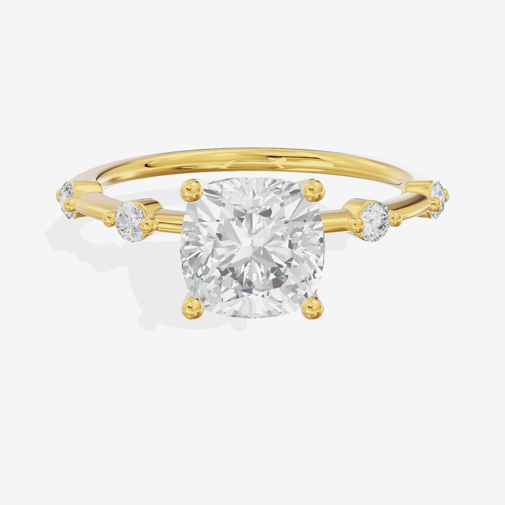 Bowed Heartline Cushion Engagement Ring with Side Stones (1/10 ct. tw.) in 18K Yellow Gold