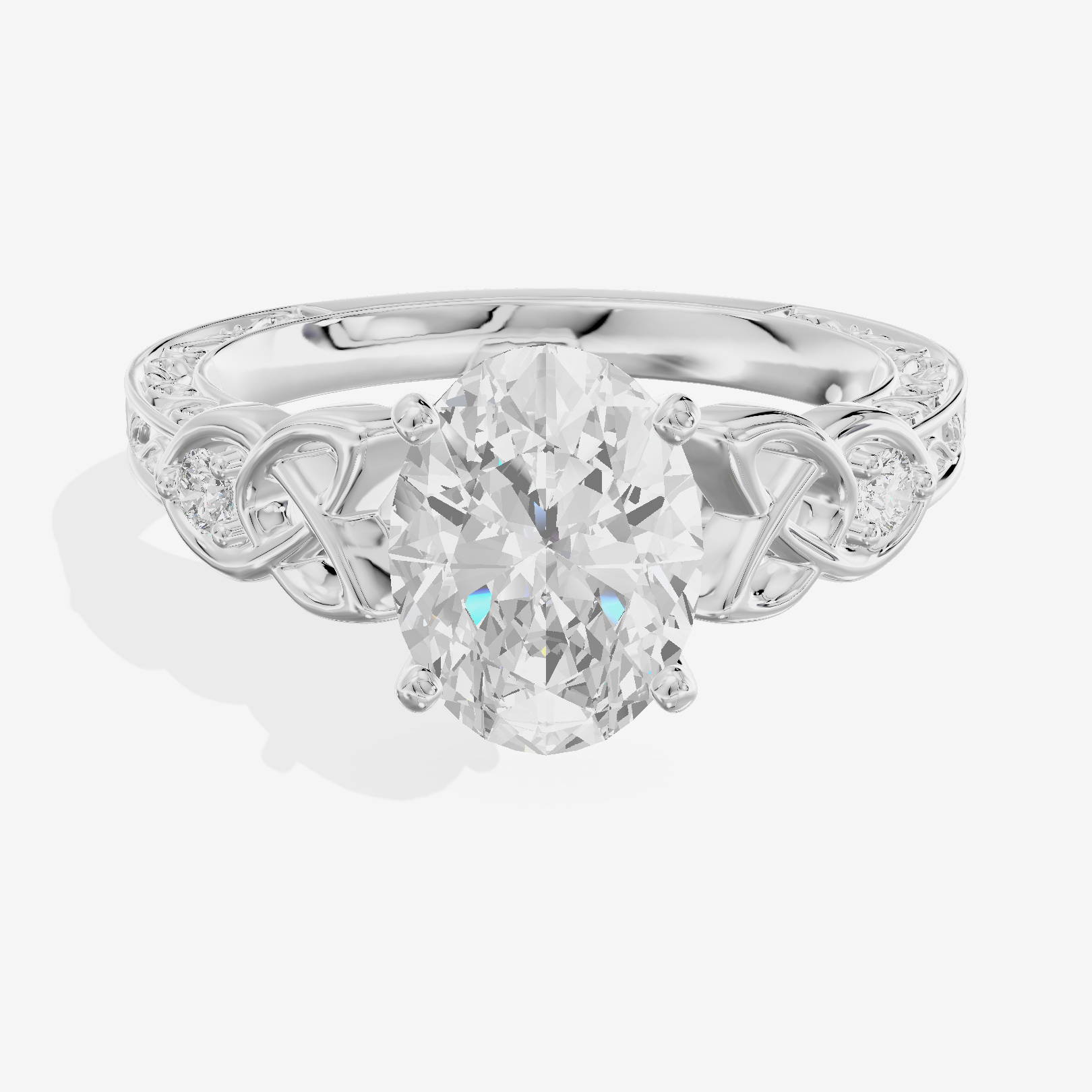 Lustrous Solea Oval Engagement Ring with Side Stones (1/20 ct. tw.) in 14K White Gold