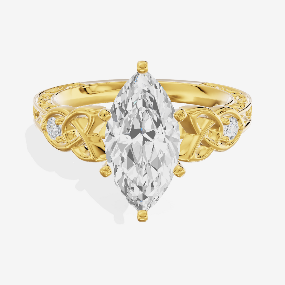 Lustrous Solea Marquise Engagement Ring with Side Stones (1/20 ct. tw.) in 14K Yellow Gold