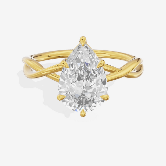 Twined Sincere Pear Twisted Engagement Ring in 18K Yellow Gold