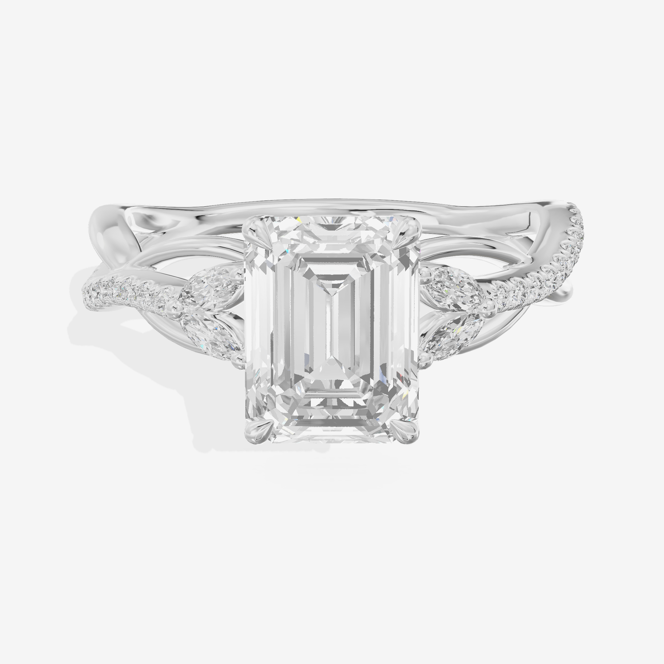 Lustrous Vowsae Emerald Engagement Ring with Side Stones (1/5 ct. tw.) in Platinum