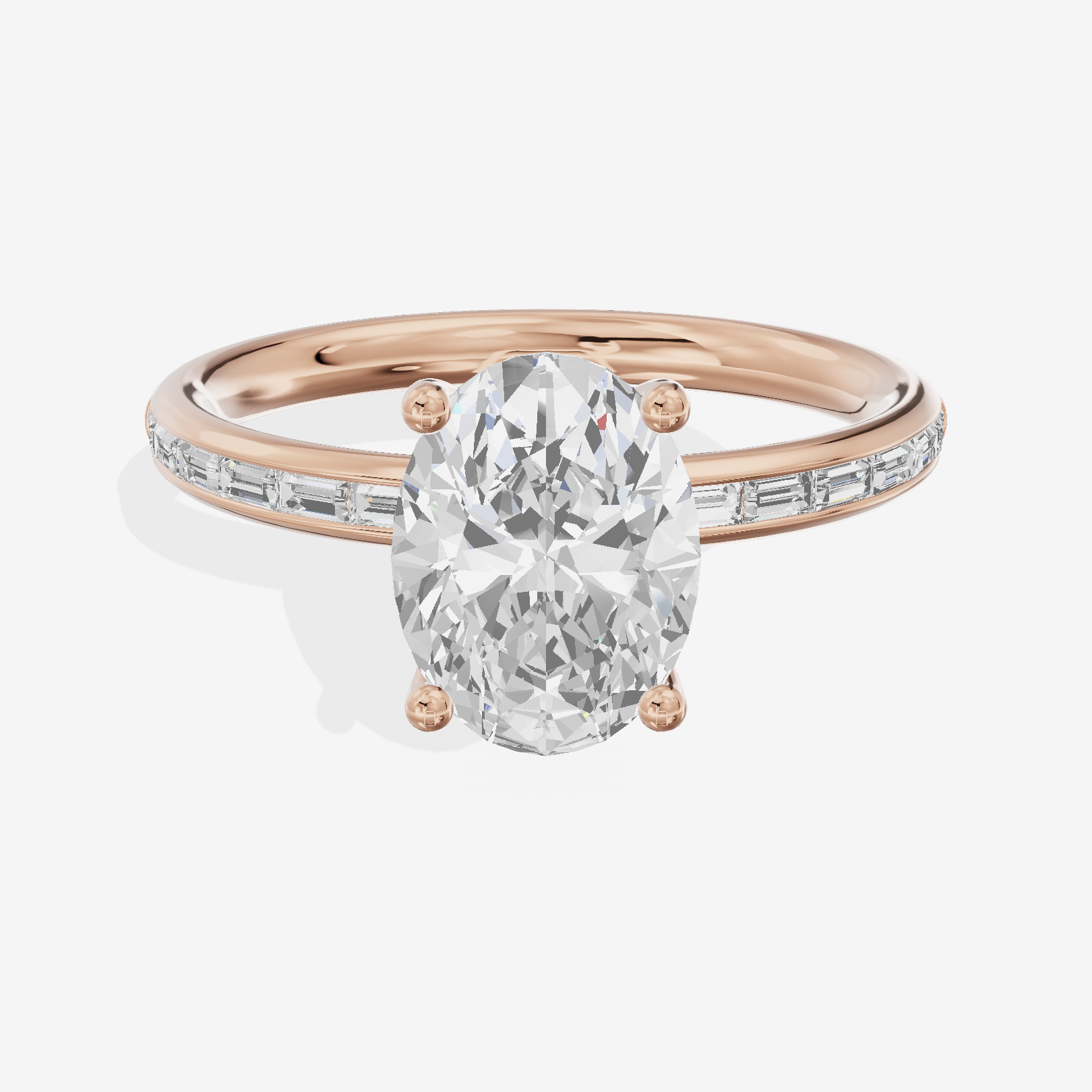 Tender Sincere Oval Engagement Ring with Side Stones (1/6 ct. tw.) in 18K Rose Gold