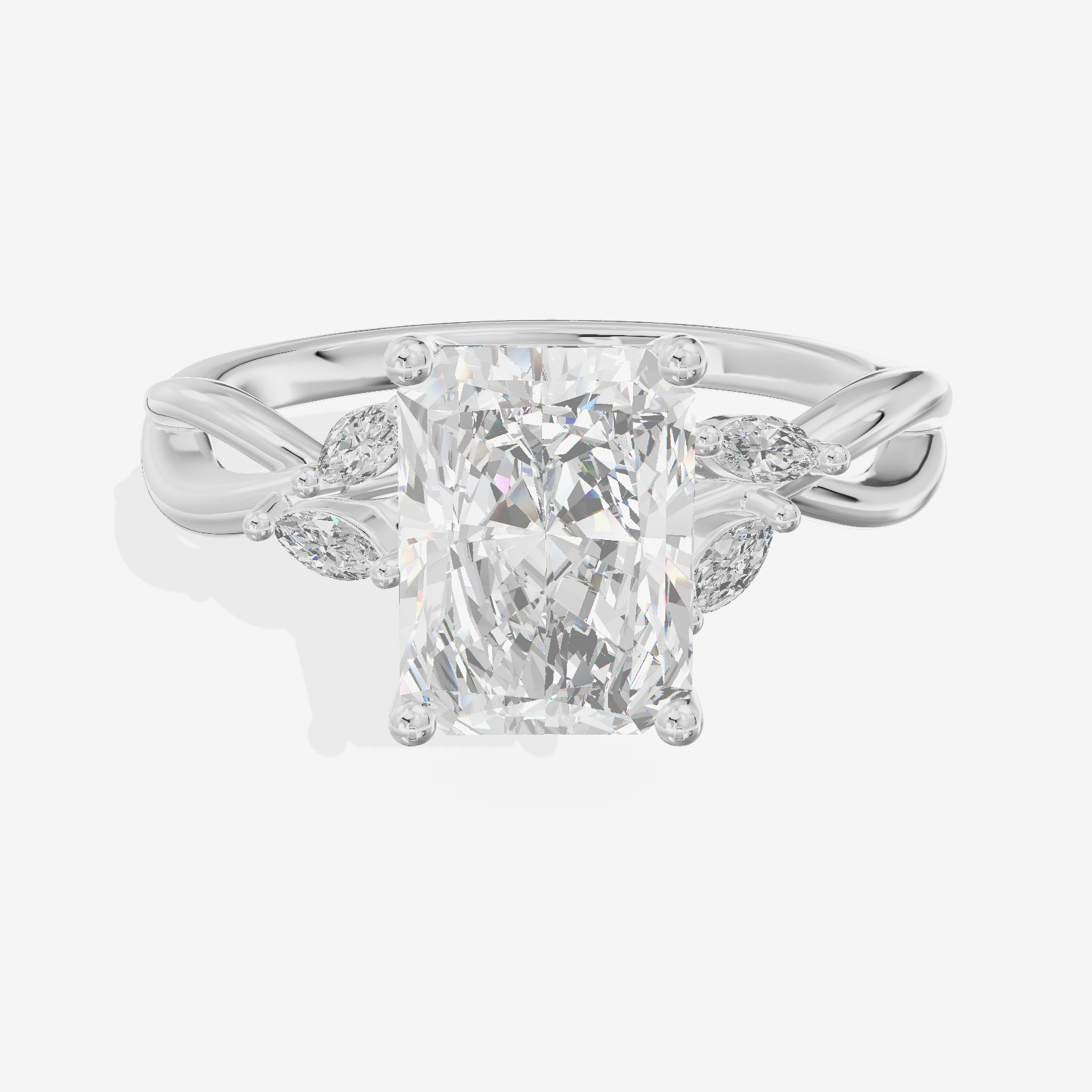 Vowsae Pavé Radiant Engagement Ring with Side Stones (1/8 ct. tw.) in Platinum