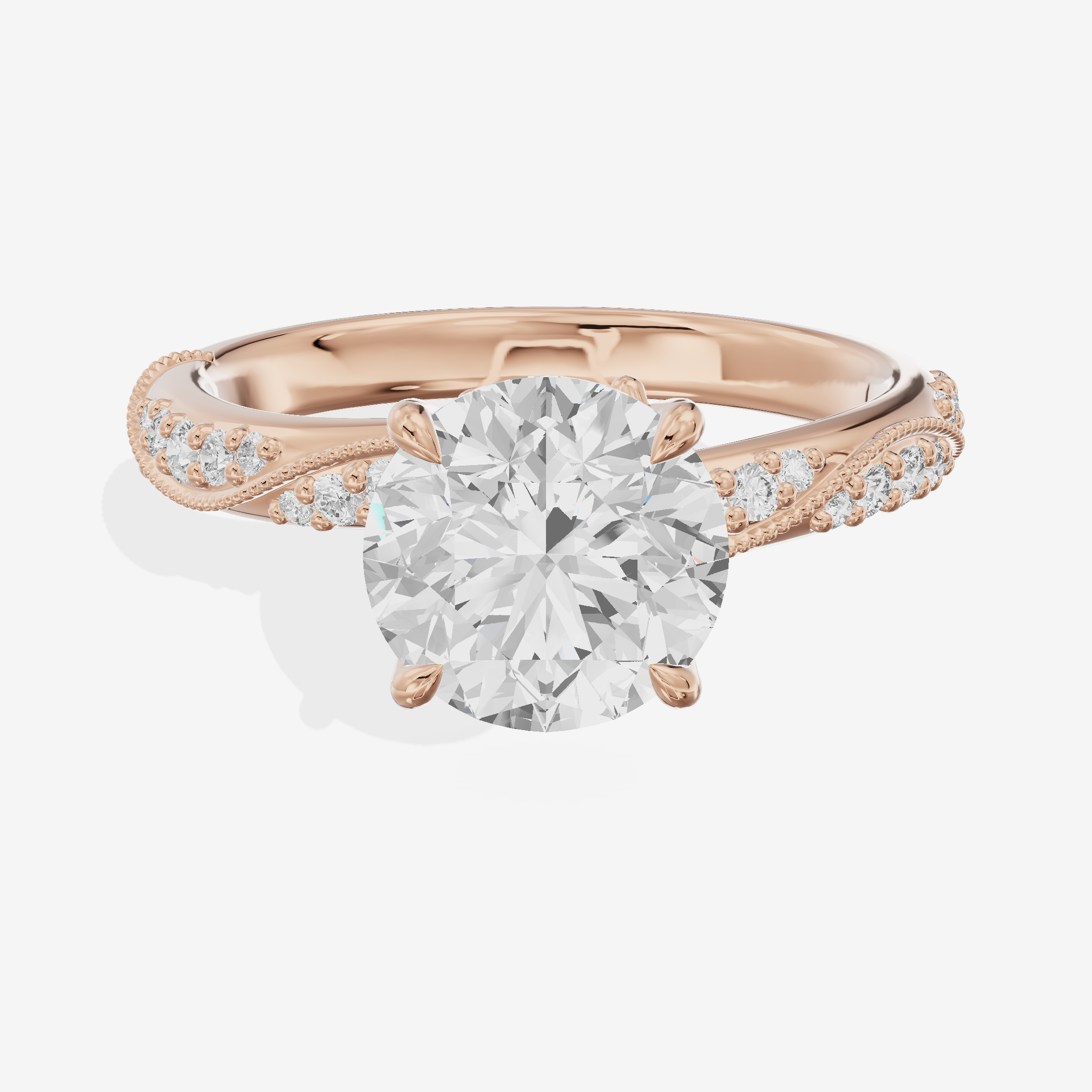 Classic Halcyon Round Engagement Ring with Side Stones (1/4 ct. tw.) in 14K Rose Gold