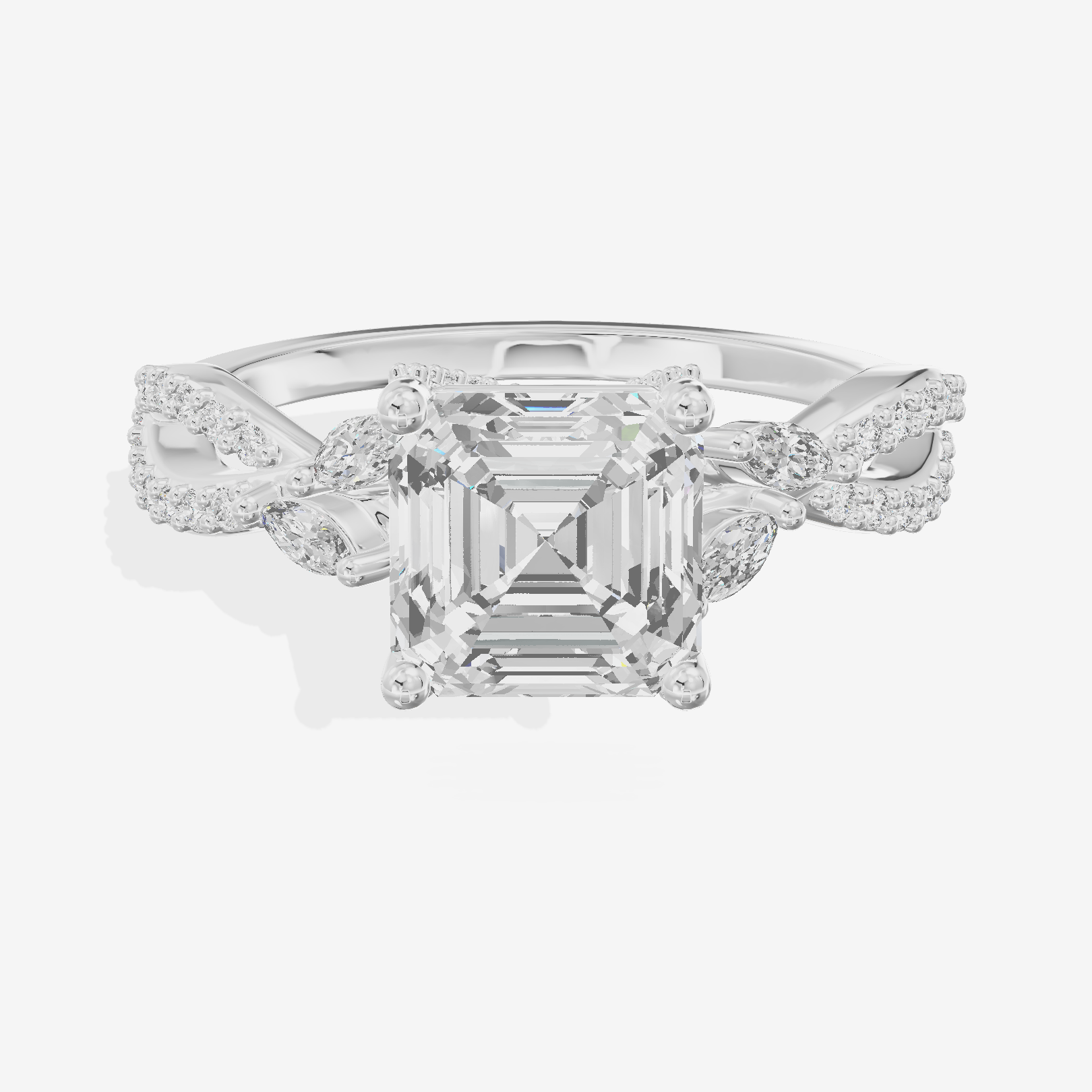 Luxe Heartline 1.5mm Asscher Engagement Ring with Side Stones (1/3 ct. tw.) in 14K White Gold