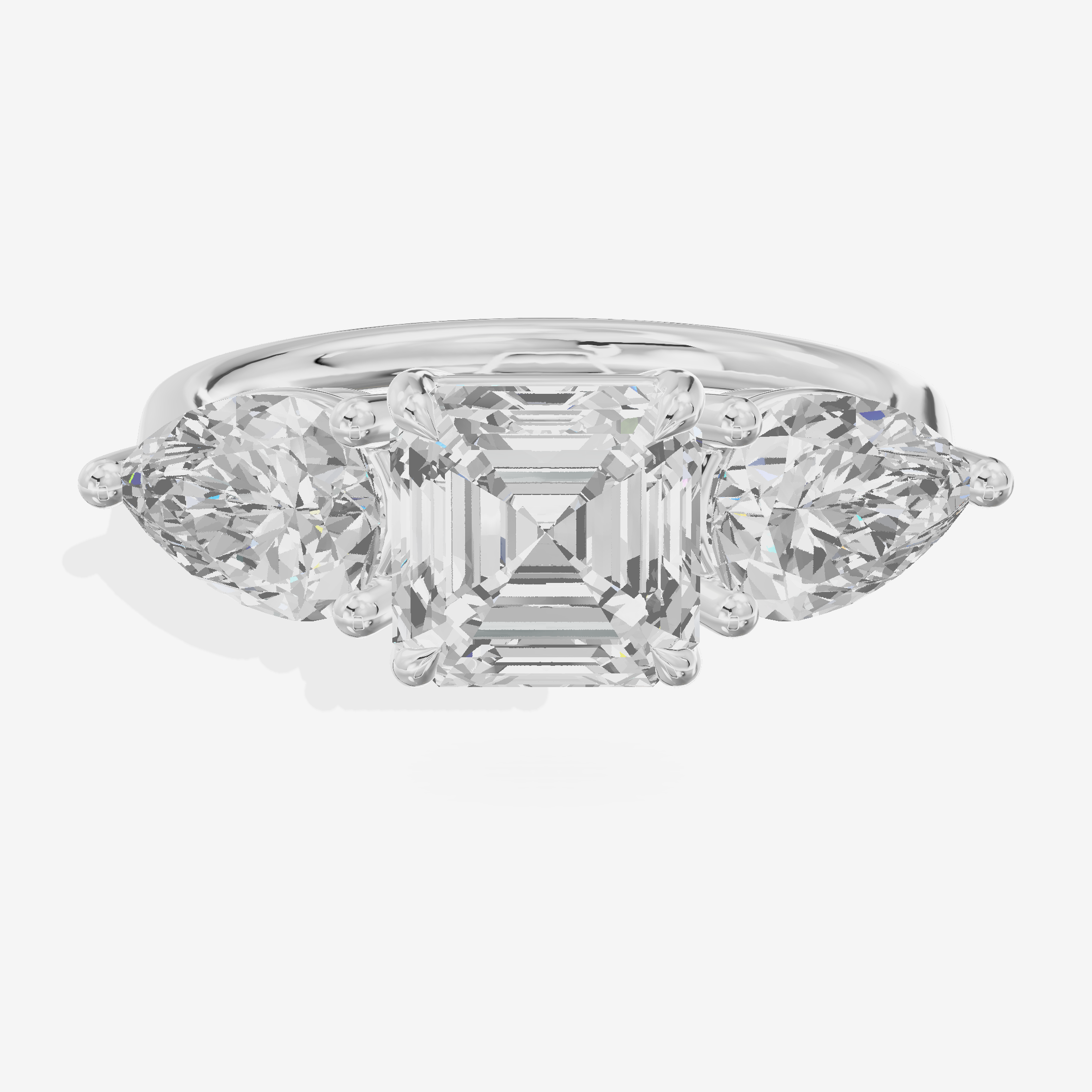 Luxe Heartline Three Stone Asscher Engagement Ring (3/4 ct. tw.) in Platinum