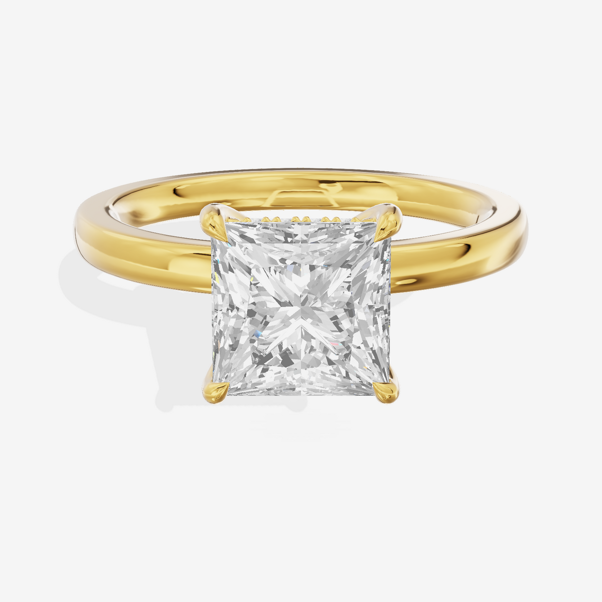 Classic Tensare Princess Engagement Ring with Hidden Halos (1/15 ct. tw.) in 14K Yellow Gold